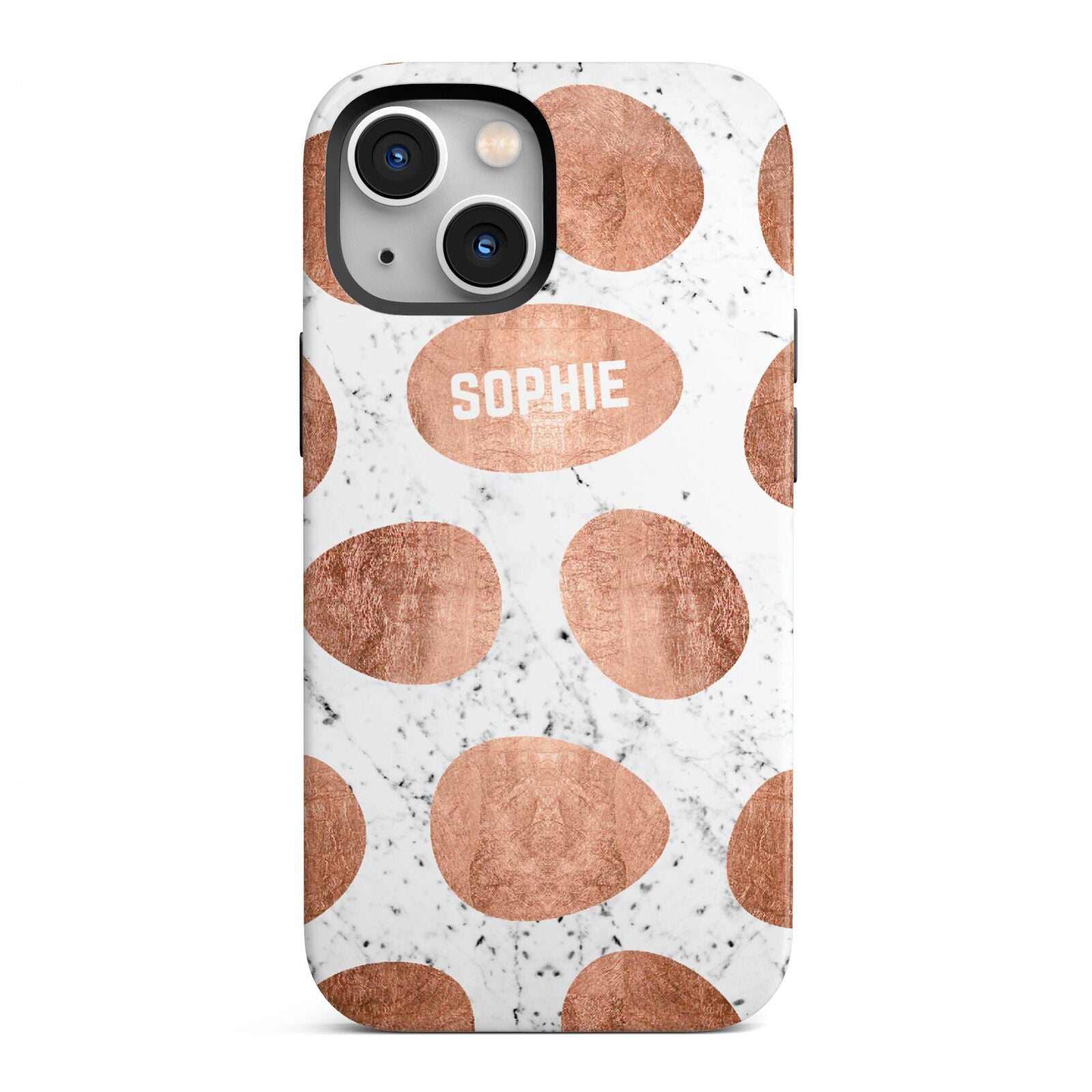 Personalised Marble Name Initials Rose Gold Dots iPhone 13 Mini Full Wrap 3D Tough Case