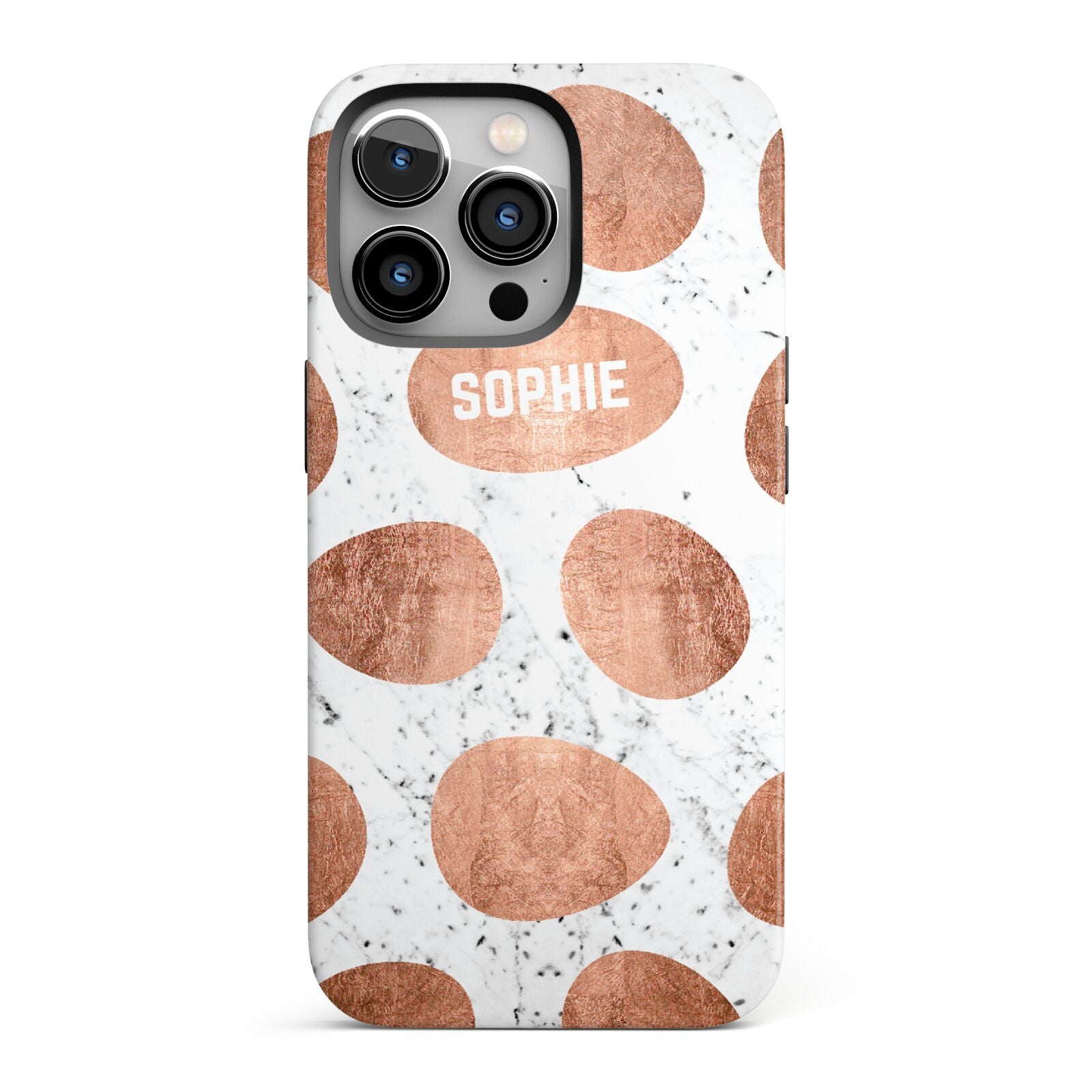 Personalised Marble Name Initials Rose Gold Dots iPhone 13 Pro Full Wrap 3D Tough Case