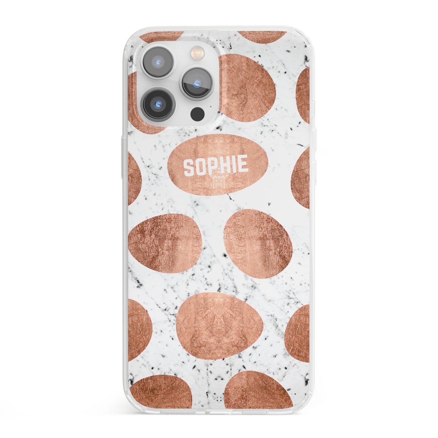 Personalised Marble Name Initials Rose Gold Dots iPhone 13 Pro Max Clear Bumper Case