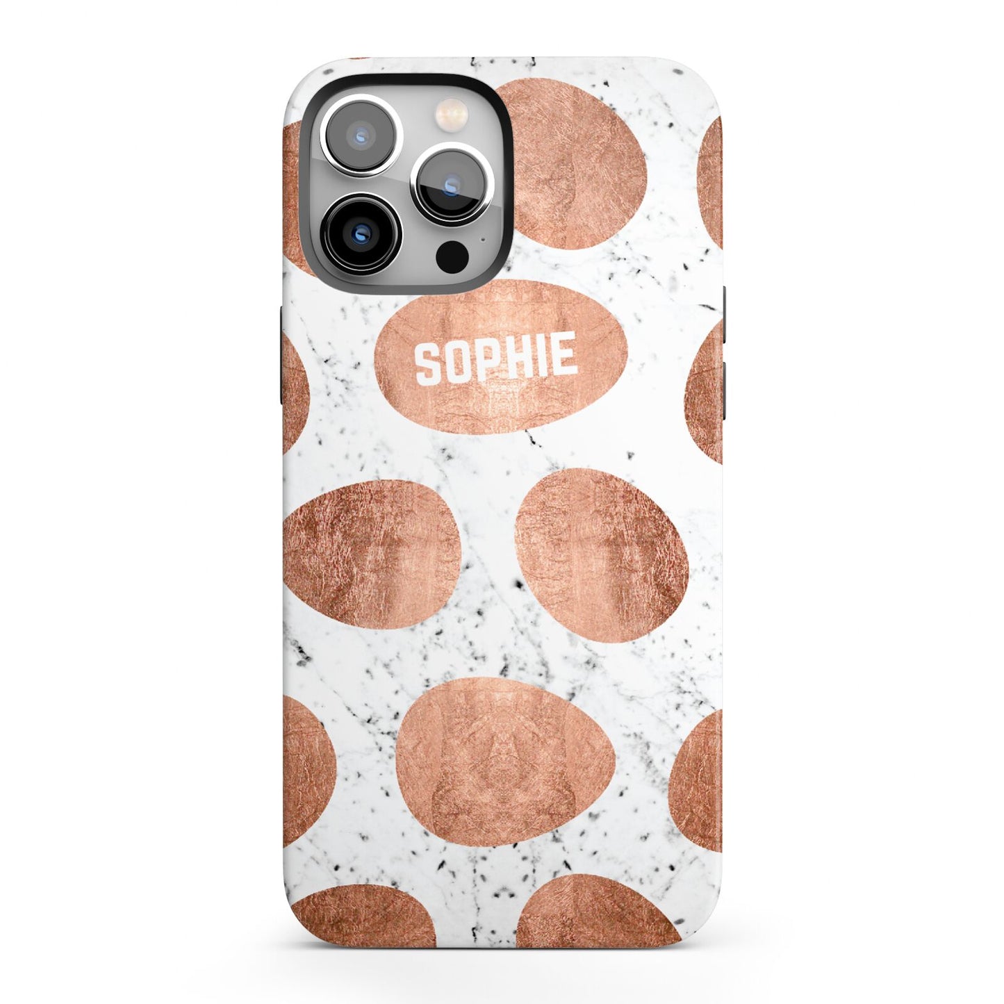 Personalised Marble Name Initials Rose Gold Dots iPhone 13 Pro Max Full Wrap 3D Tough Case