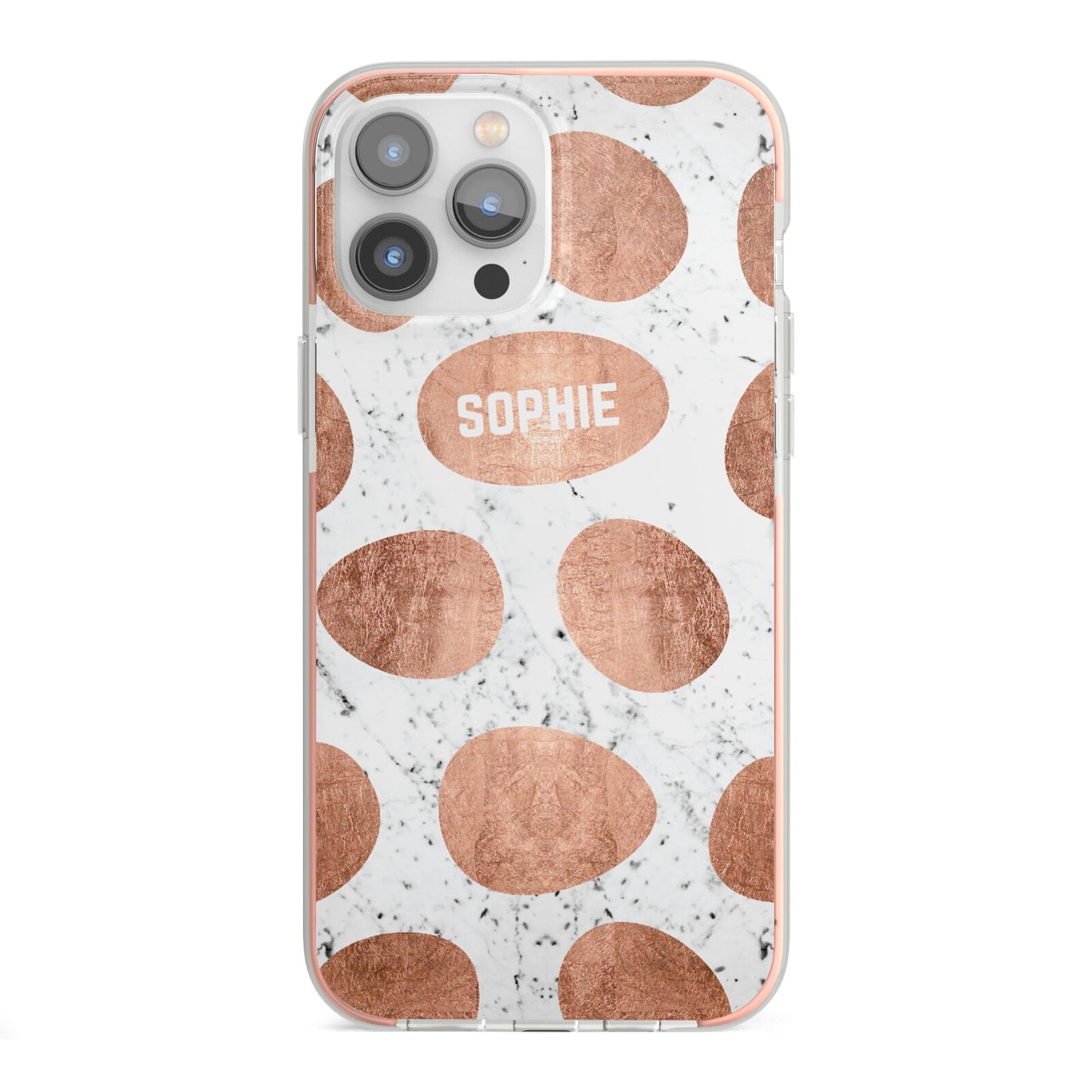 Personalised Marble Name Initials Rose Gold Dots iPhone 13 Pro Max TPU Impact Case with Pink Edges