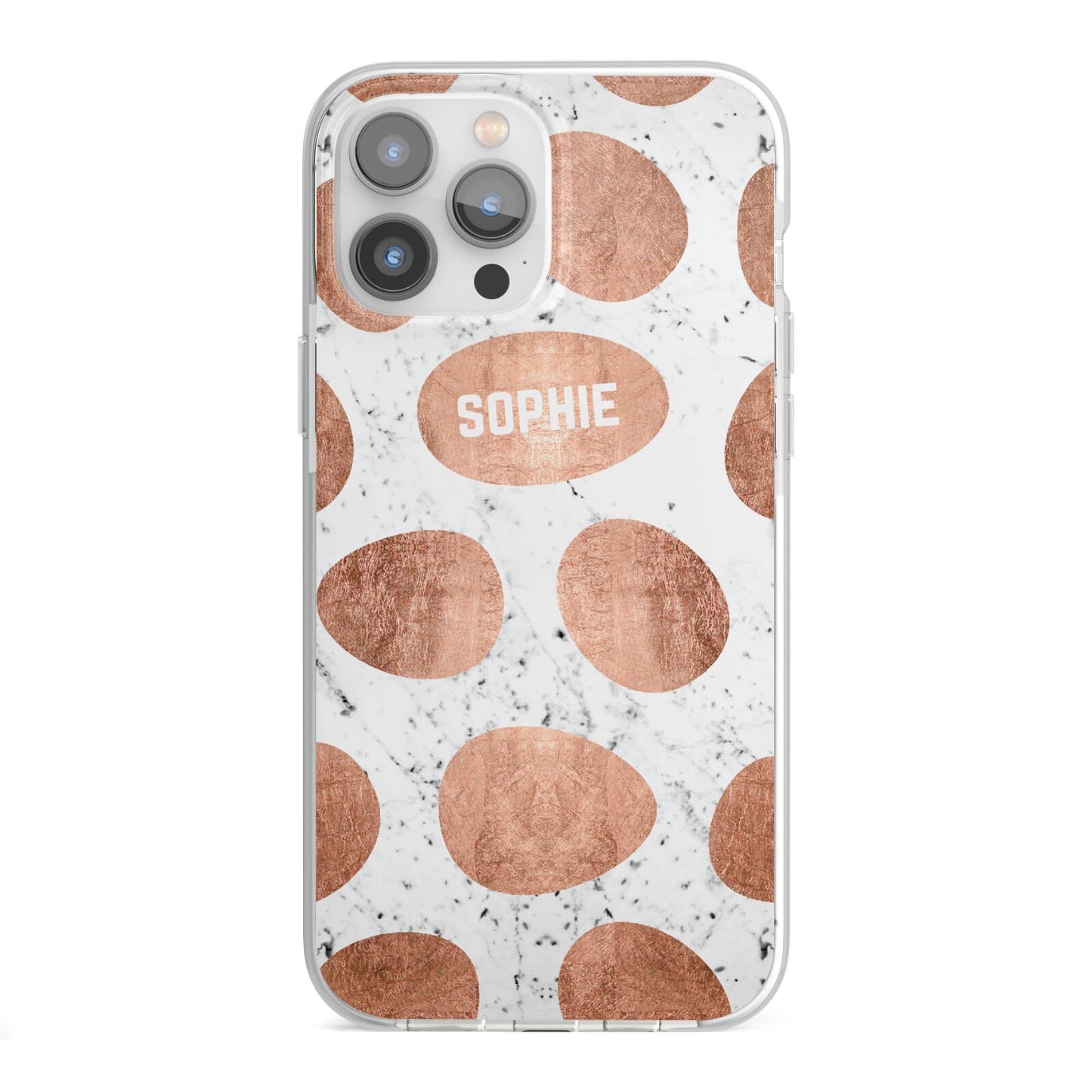 Personalised Marble Name Initials Rose Gold Dots iPhone 13 Pro Max TPU Impact Case with White Edges