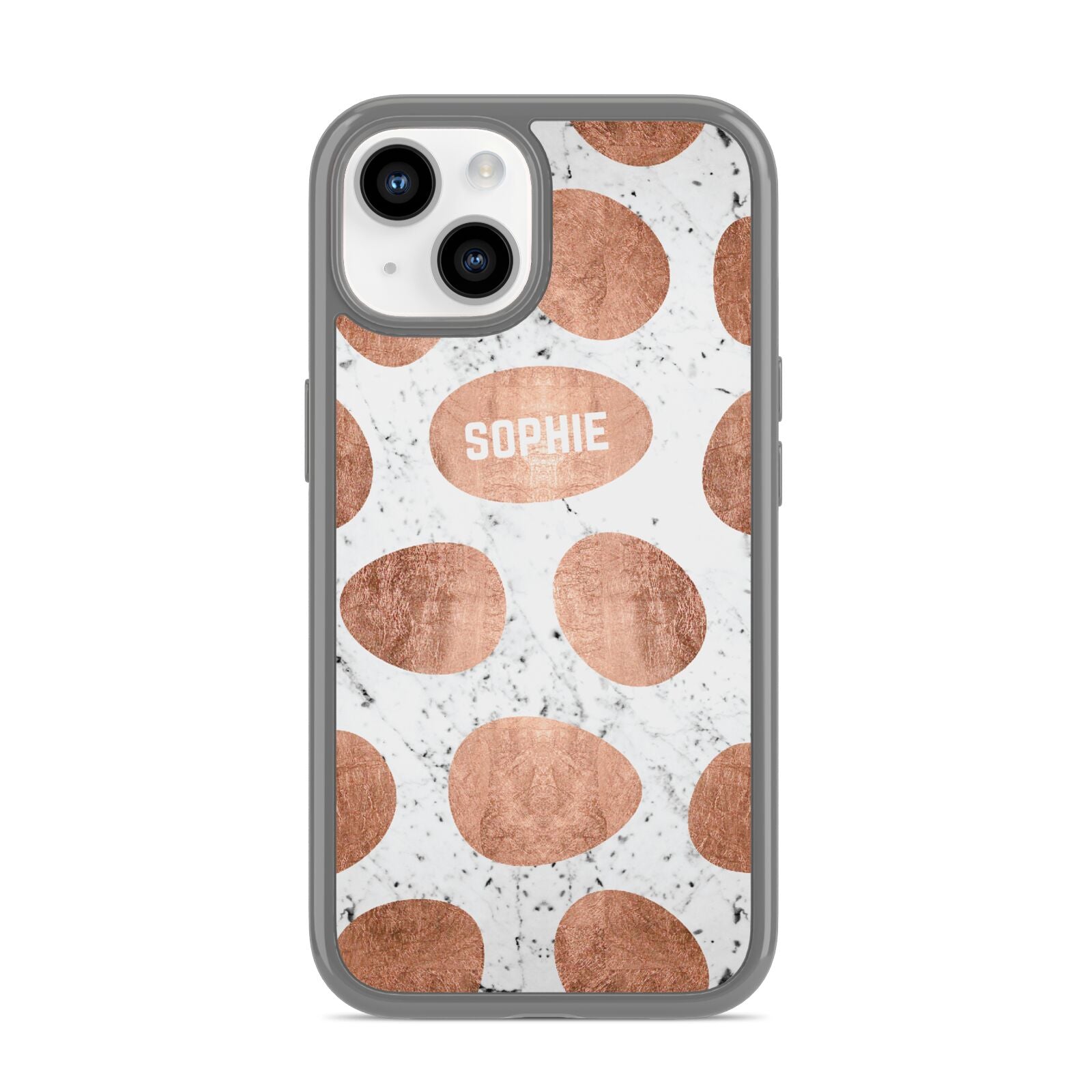 Personalised Marble Name Initials Rose Gold Dots iPhone 14 Clear Tough Case Starlight