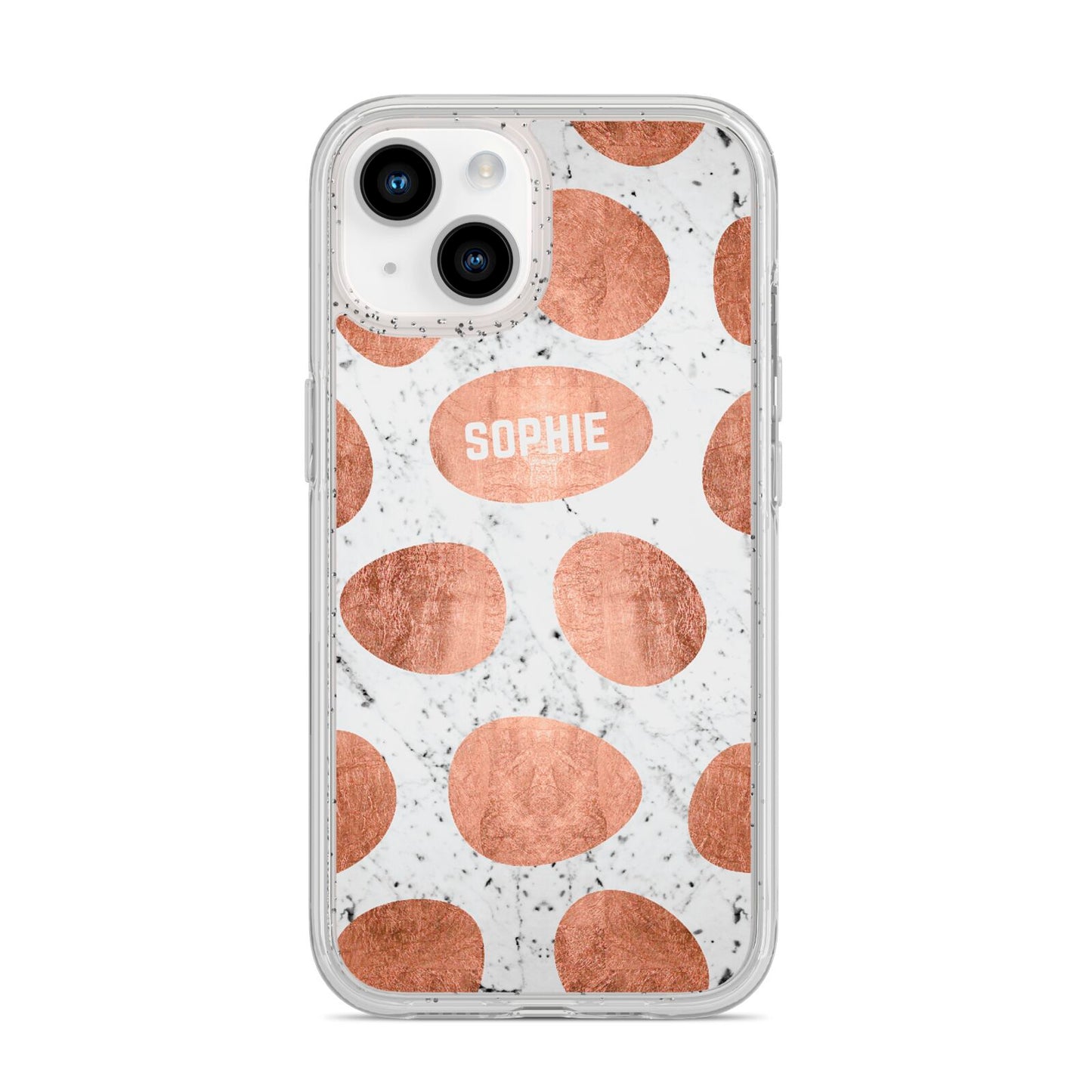 Personalised Marble Name Initials Rose Gold Dots iPhone 14 Glitter Tough Case Starlight