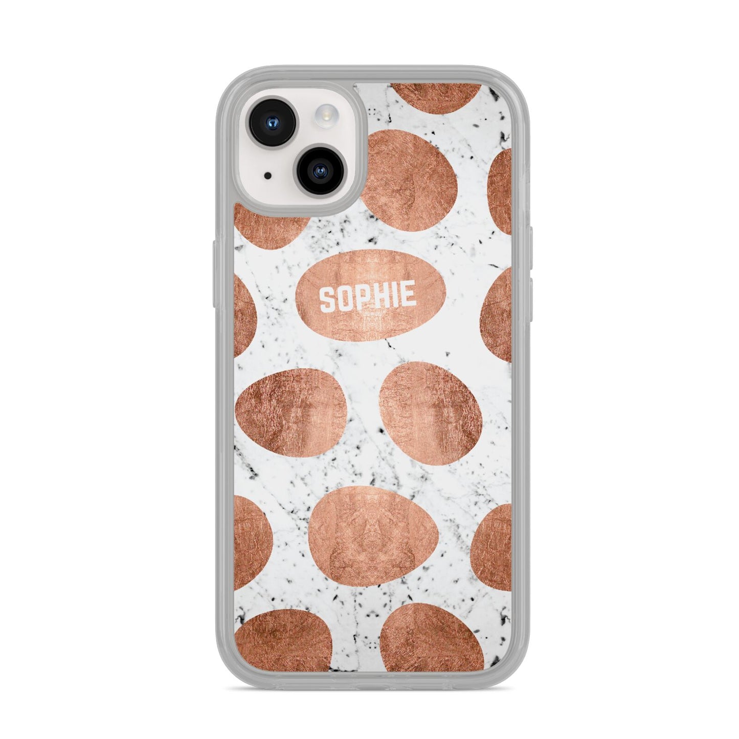 Personalised Marble Name Initials Rose Gold Dots iPhone 14 Plus Clear Tough Case Starlight