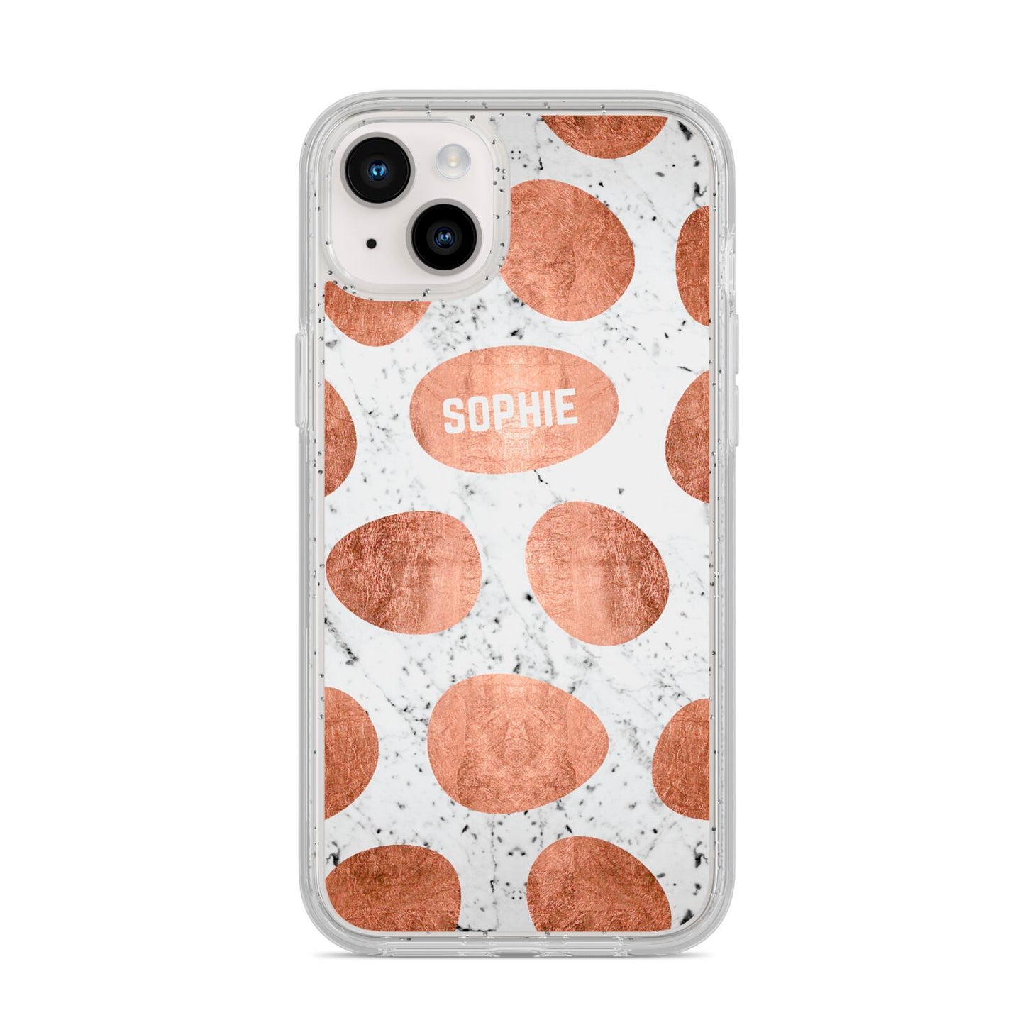 Personalised Marble Name Initials Rose Gold Dots iPhone 14 Plus Glitter Tough Case Starlight