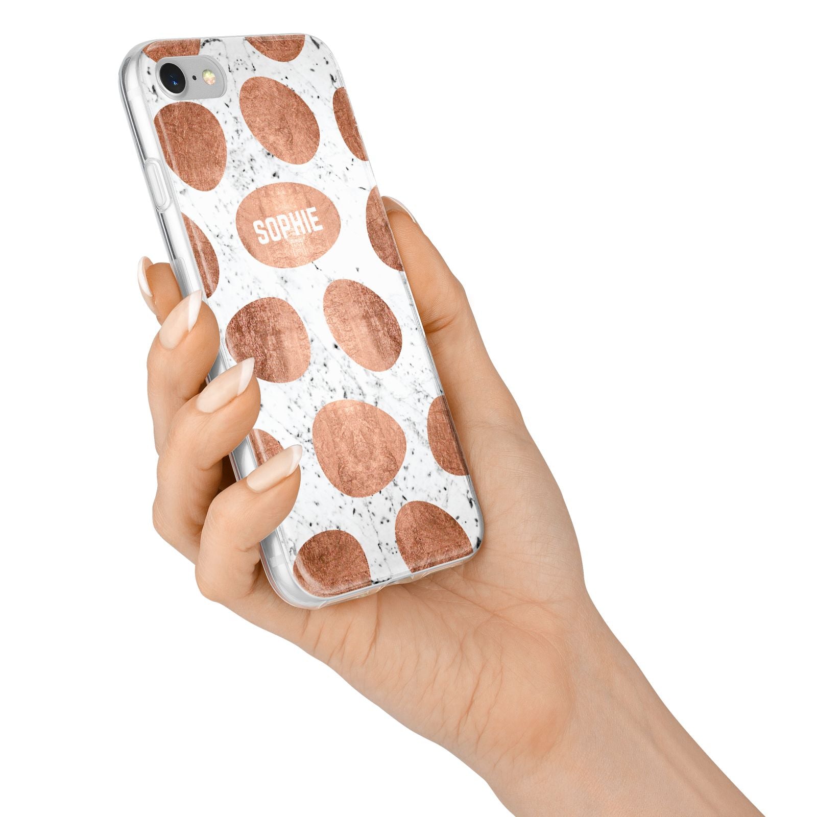 Personalised Marble Name Initials Rose Gold Dots iPhone 7 Bumper Case on Silver iPhone Alternative Image