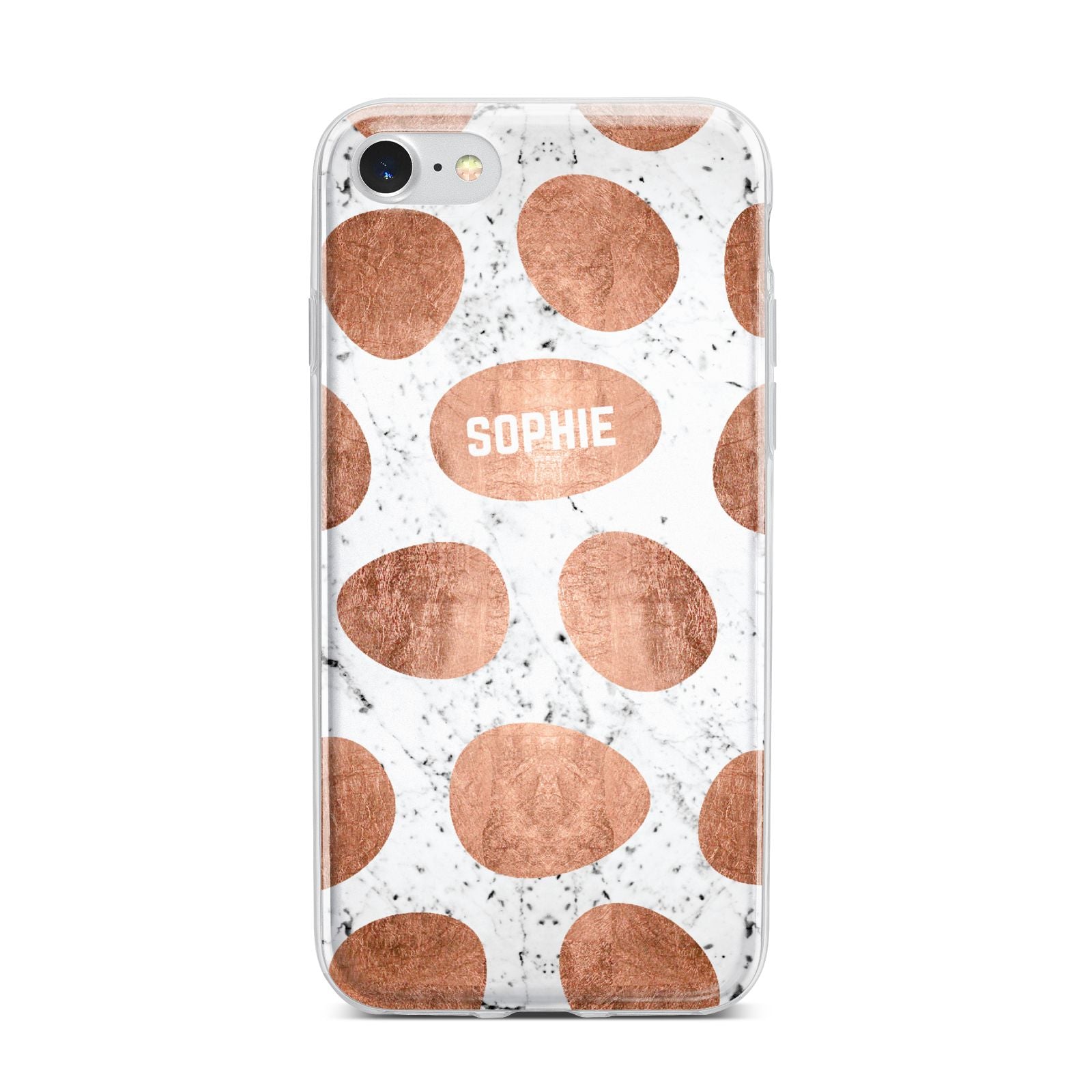 Personalised Marble Name Initials Rose Gold Dots iPhone 7 Bumper Case on Silver iPhone