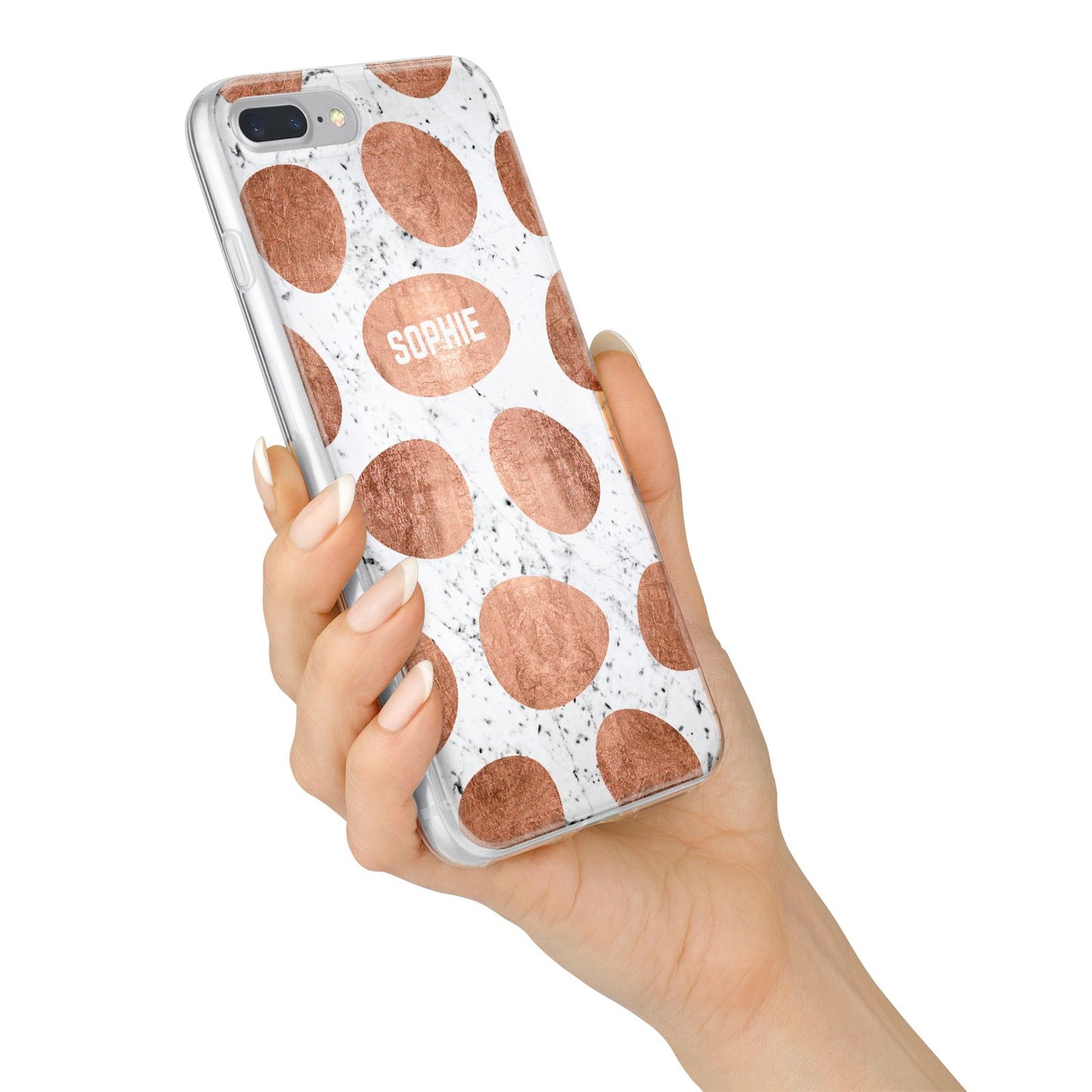 Personalised Marble Name Initials Rose Gold Dots iPhone 7 Plus Bumper Case on Silver iPhone Alternative Image