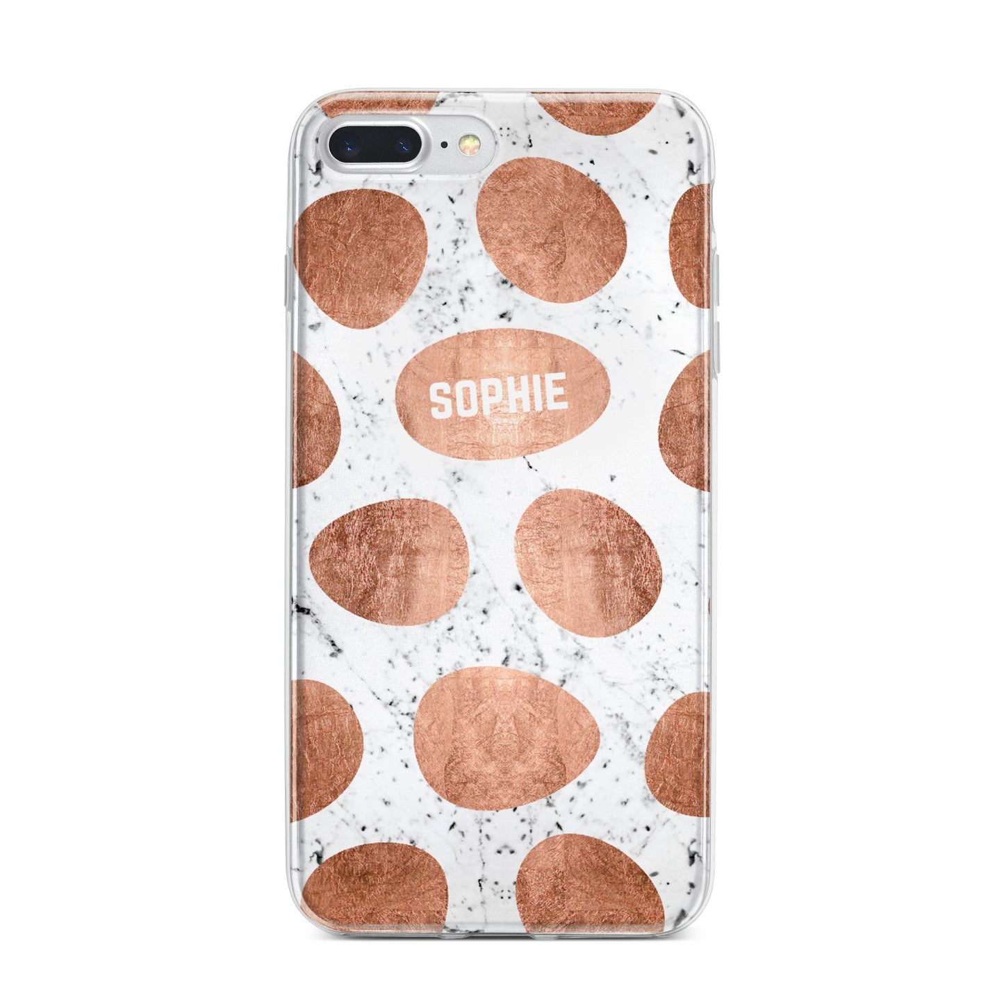 Personalised Marble Name Initials Rose Gold Dots iPhone 7 Plus Bumper Case on Silver iPhone