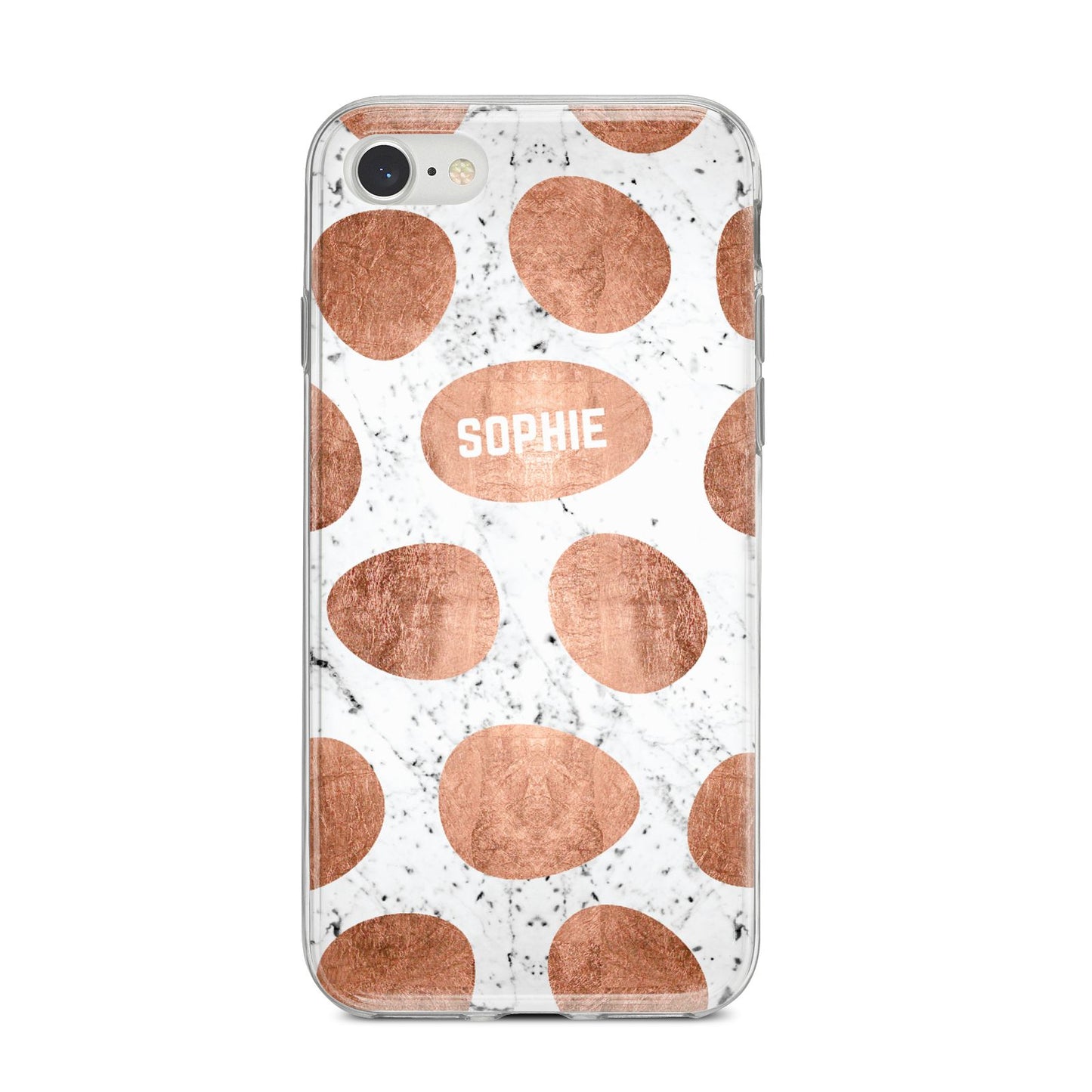 Personalised Marble Name Initials Rose Gold Dots iPhone 8 Bumper Case on Silver iPhone