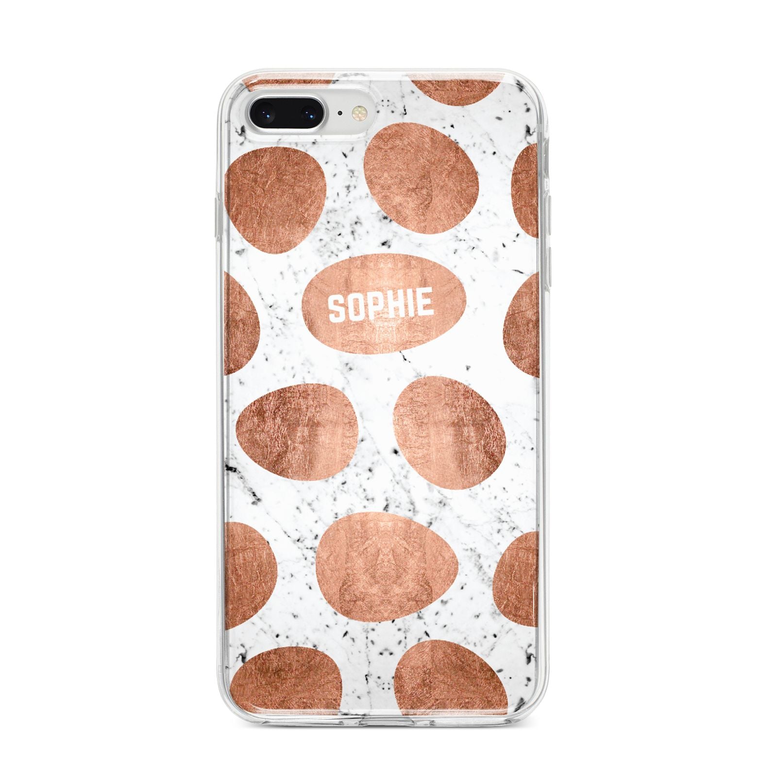 Personalised Marble Name Initials Rose Gold Dots iPhone 8 Plus Bumper Case on Silver iPhone