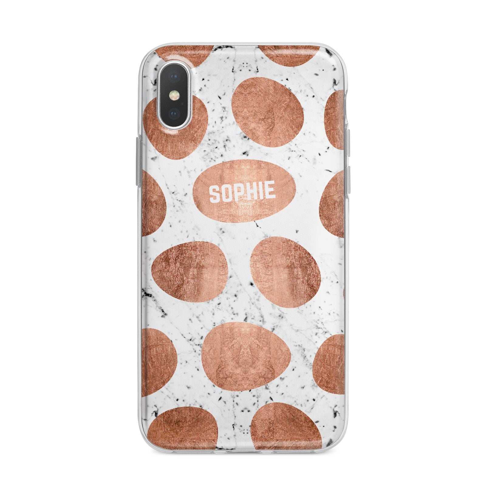 Personalised Marble Name Initials Rose Gold Dots iPhone X Bumper Case on Silver iPhone Alternative Image 1