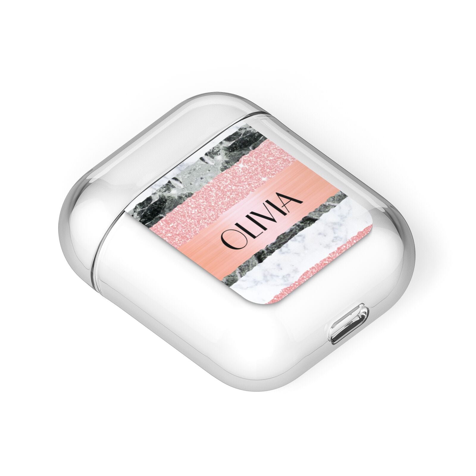 Personalised Marble Name Text Custom AirPods Case Laid Flat