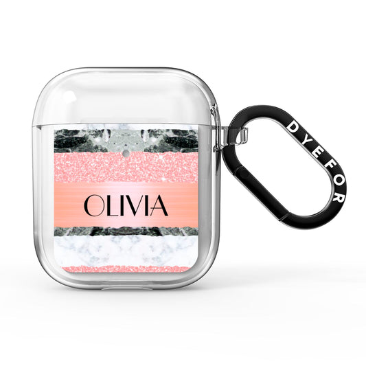 Personalised Marble Name Text Custom AirPods Clear Case