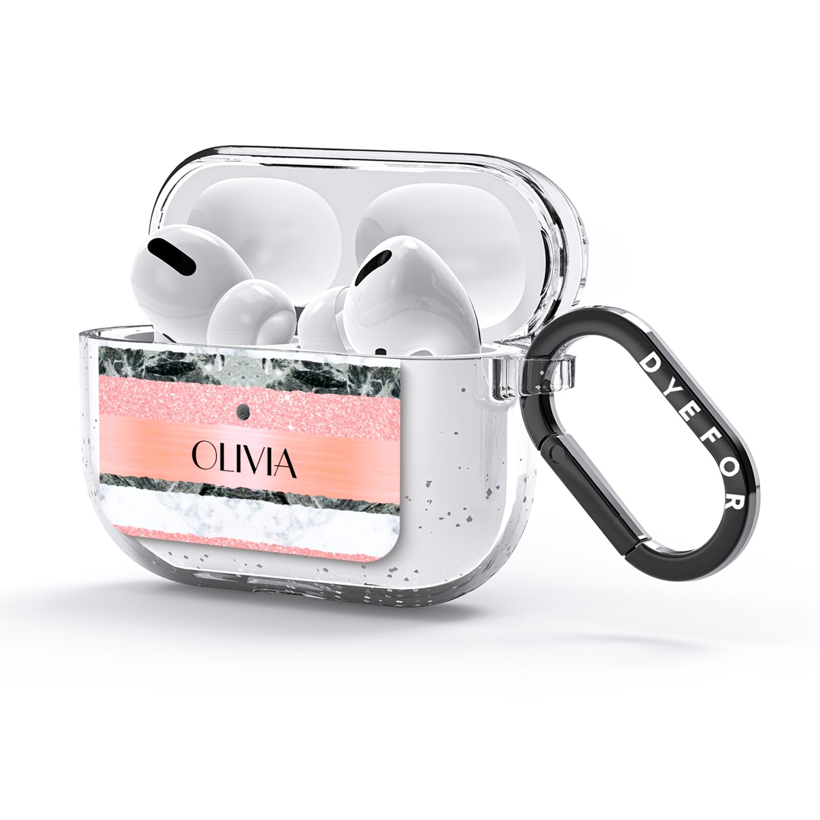 Personalised Marble Name Text Custom AirPods Glitter Case 3rd Gen Side Image