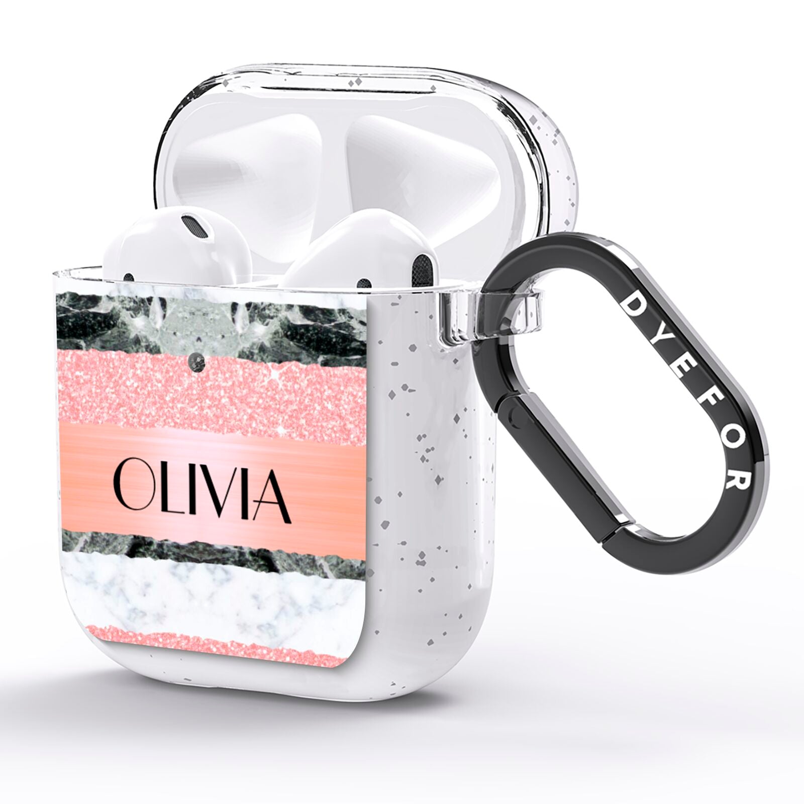 Personalised Marble Name Text Custom AirPods Glitter Case Side Image