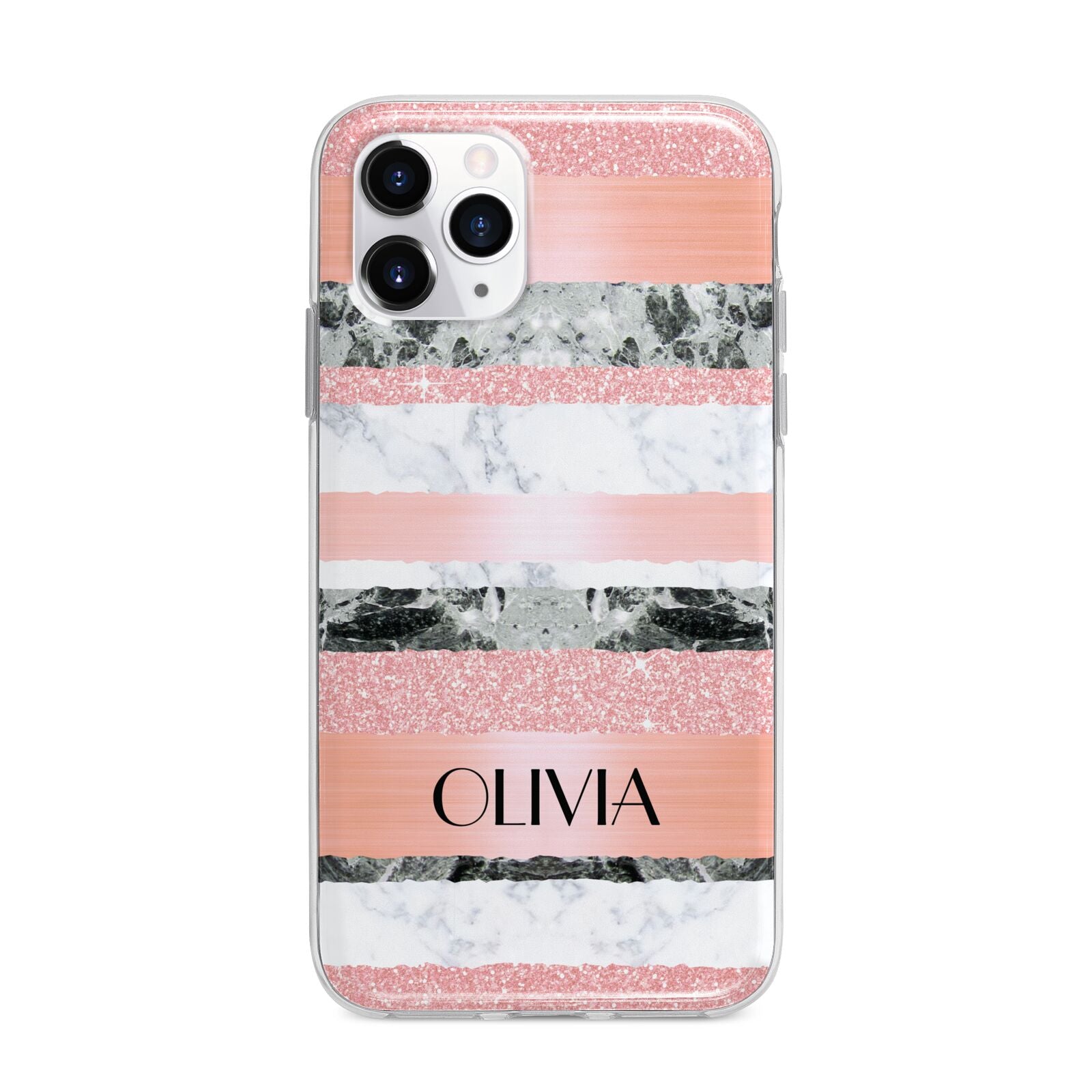 Personalised Marble Name Text Custom Apple iPhone 11 Pro Max in Silver with Bumper Case