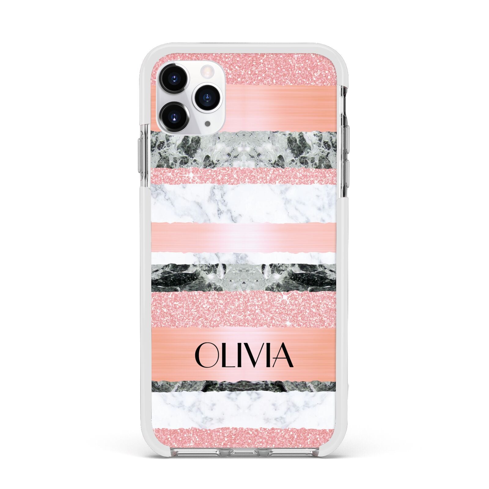 Personalised Marble Name Text Custom Apple iPhone 11 Pro Max in Silver with White Impact Case