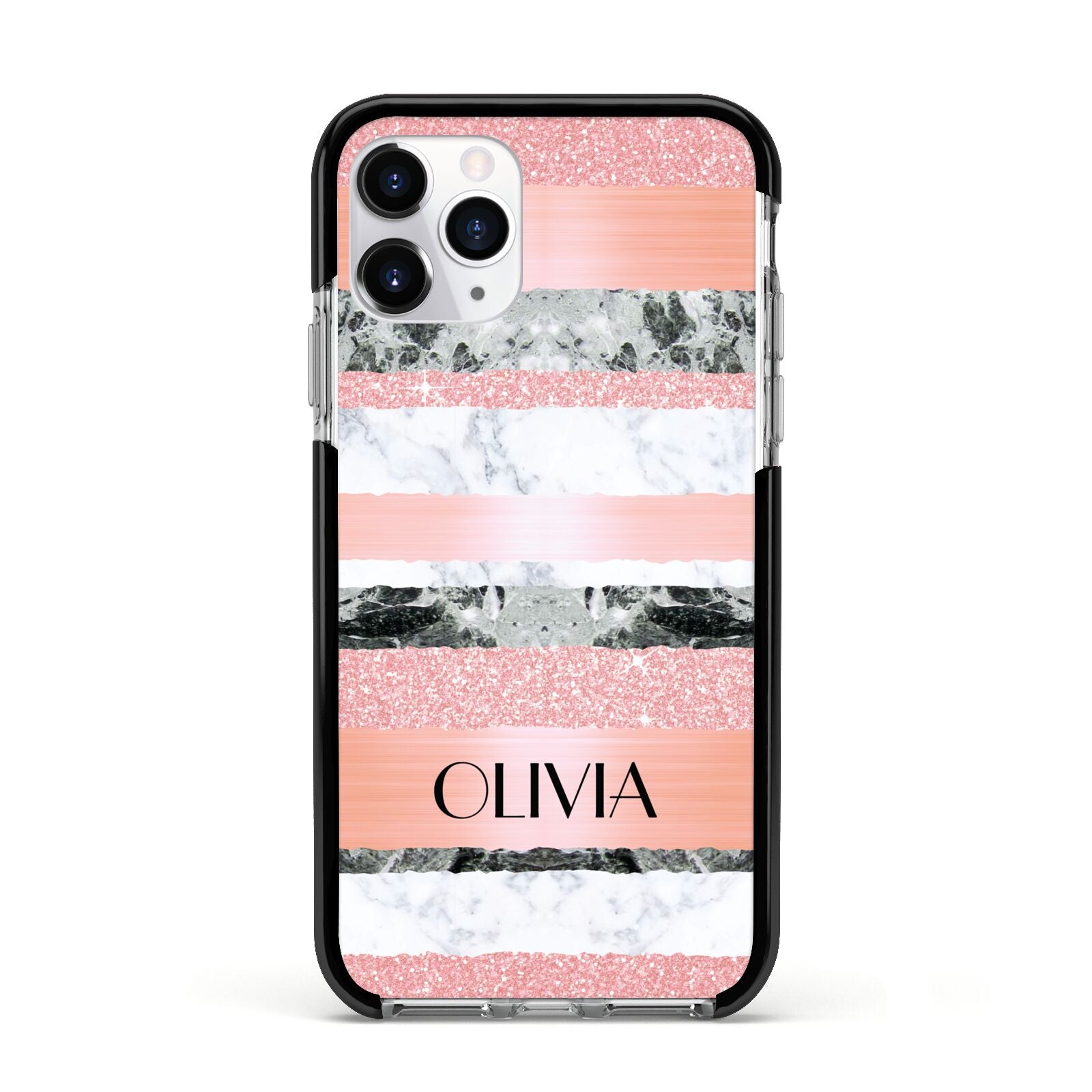 Personalised Marble Name Text Custom Apple iPhone 11 Pro in Silver with Black Impact Case
