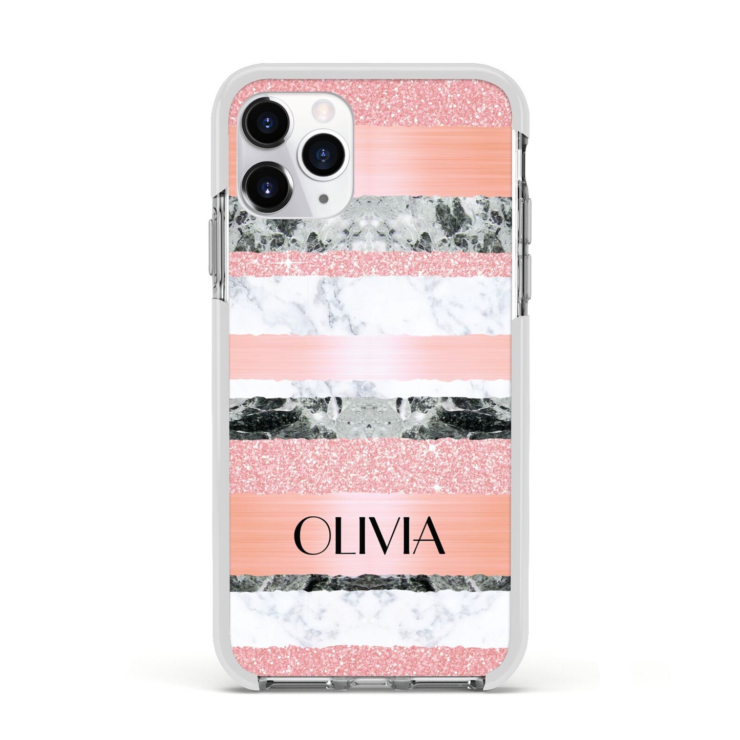 Personalised Marble Name Text Custom Apple iPhone 11 Pro in Silver with White Impact Case