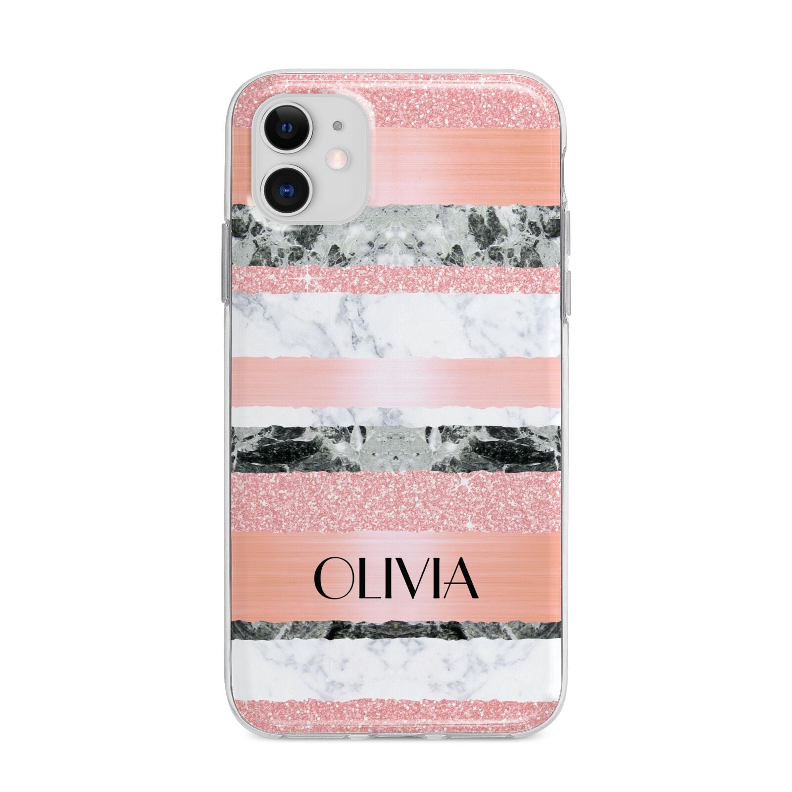 Personalised Marble Name Text Custom Apple iPhone 11 in White with Bumper Case