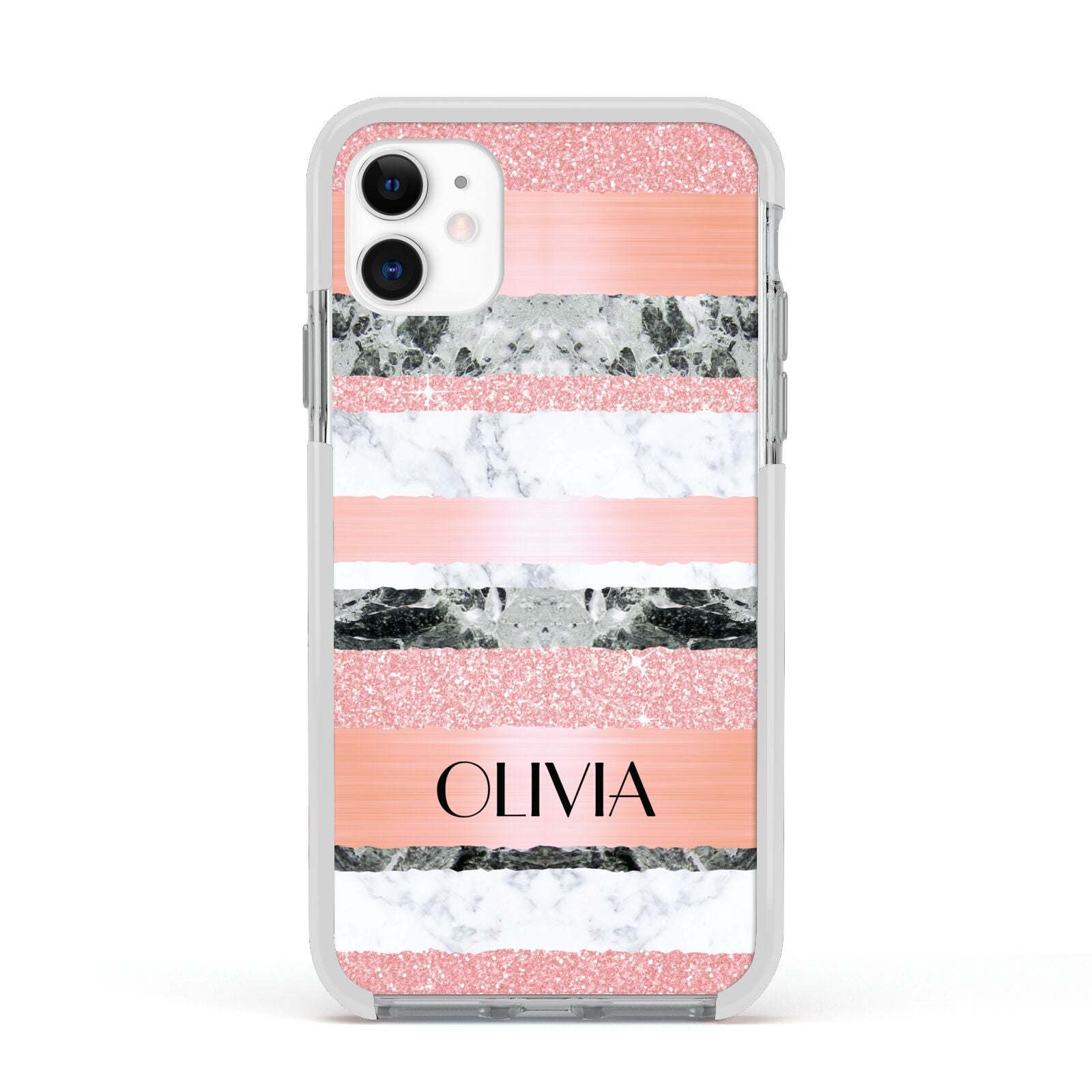 Personalised Marble Name Text Custom Apple iPhone 11 in White with White Impact Case