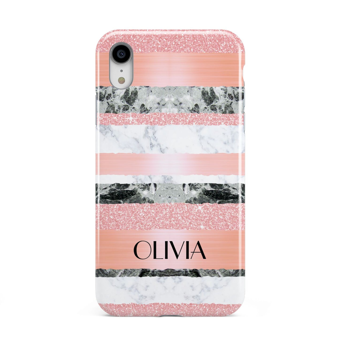Personalised Marble Name Text Custom Apple iPhone XR White 3D Tough Case