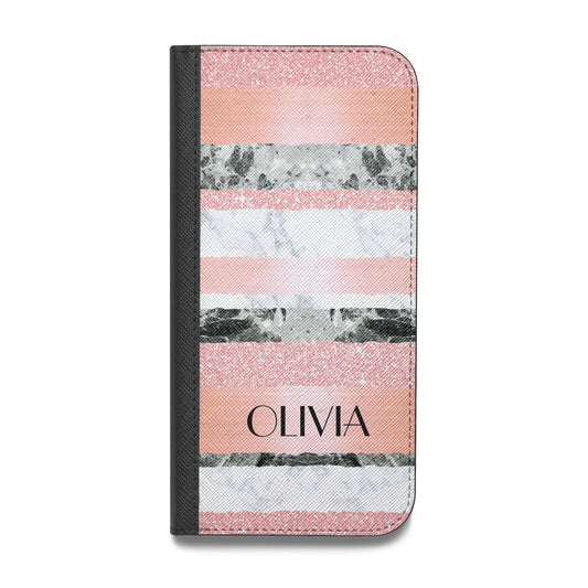 Personalised Marble Name Text Custom Vegan Leather Flip iPhone Case