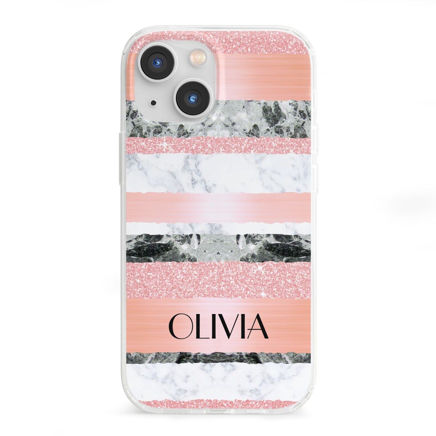 Personalised Marble Name Text Custom iPhone 13 Mini Clear Bumper Case