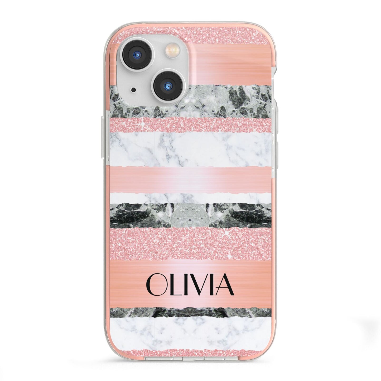 Personalised Marble Name Text Custom iPhone 13 Mini TPU Impact Case with Pink Edges