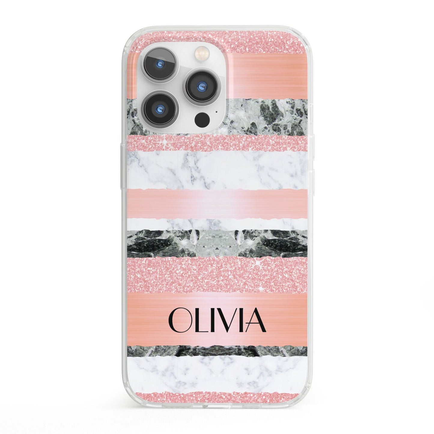 Personalised Marble Name Text Custom iPhone 13 Pro Clear Bumper Case