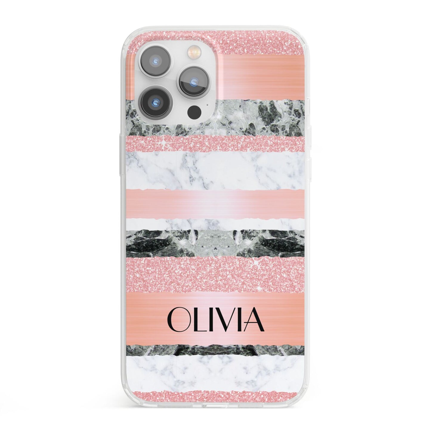 Personalised Marble Name Text Custom iPhone 13 Pro Max Clear Bumper Case