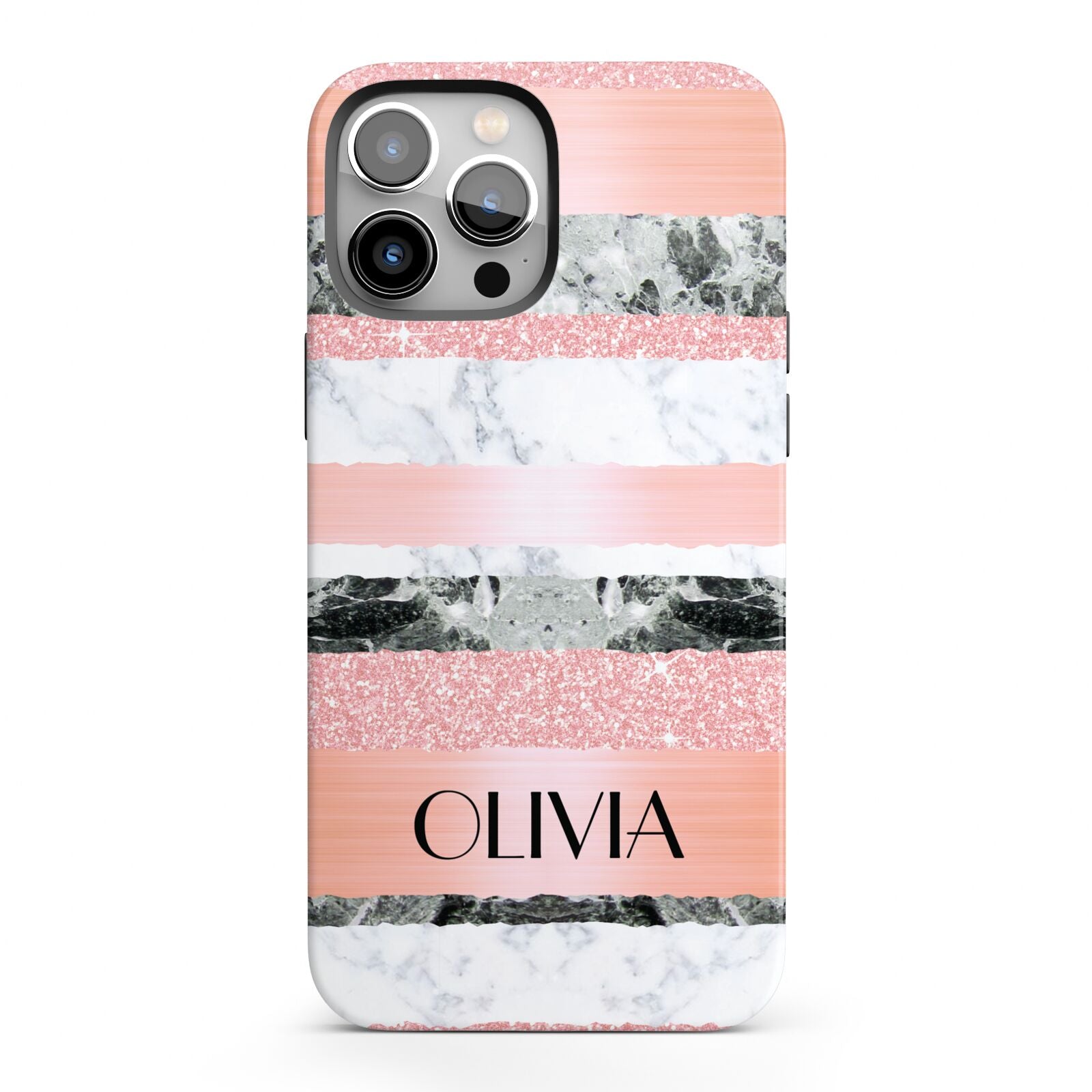 Personalised Marble Name Text Custom iPhone 13 Pro Max Full Wrap 3D Tough Case