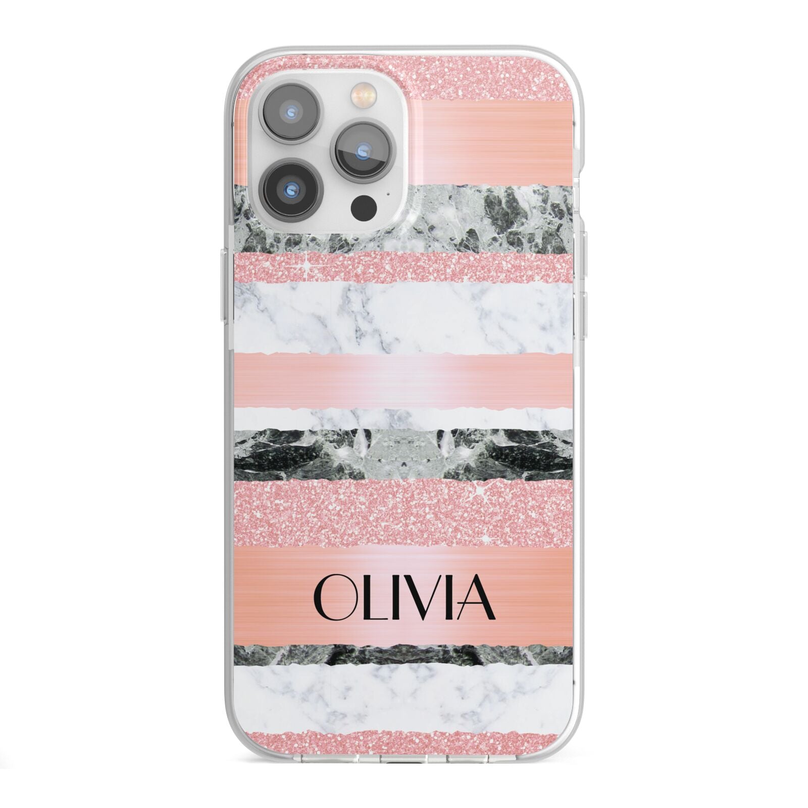 Personalised Marble Name Text Custom iPhone 13 Pro Max TPU Impact Case with White Edges