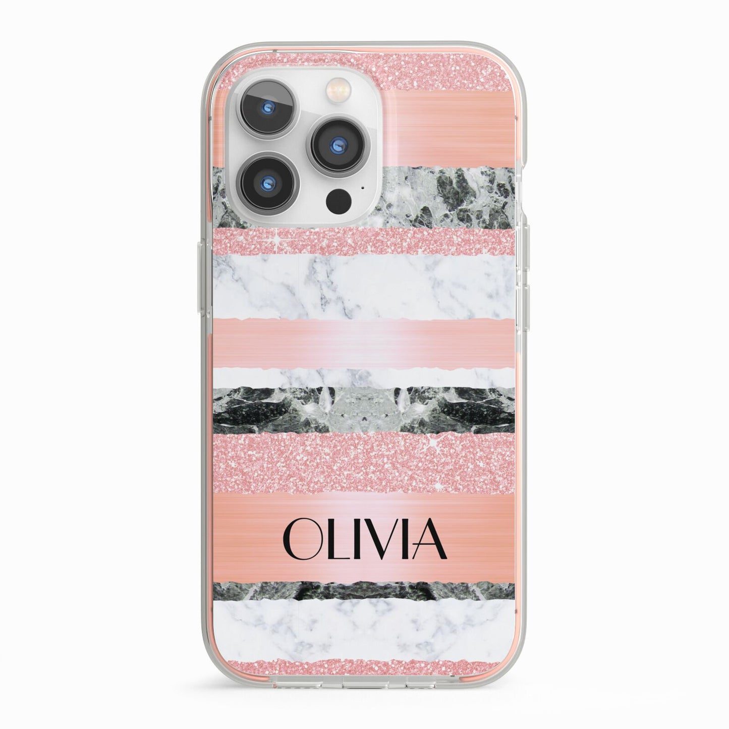 Personalised Marble Name Text Custom iPhone 13 Pro TPU Impact Case with Pink Edges
