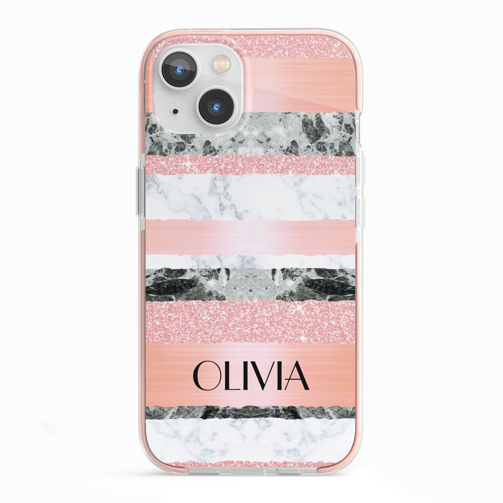 Personalised Marble Name Text Custom iPhone 13 TPU Impact Case with Pink Edges