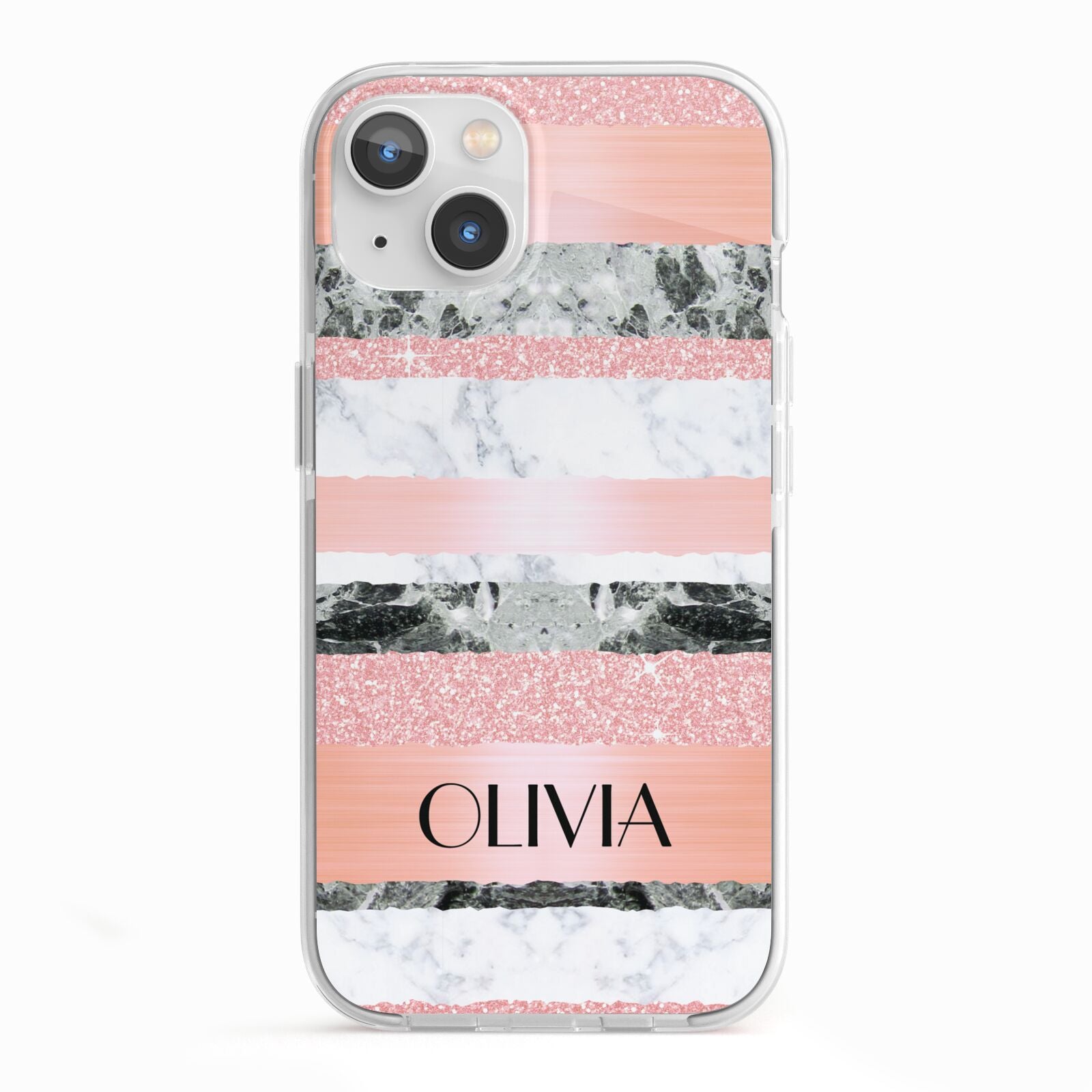Personalised Marble Name Text Custom iPhone 13 TPU Impact Case with White Edges