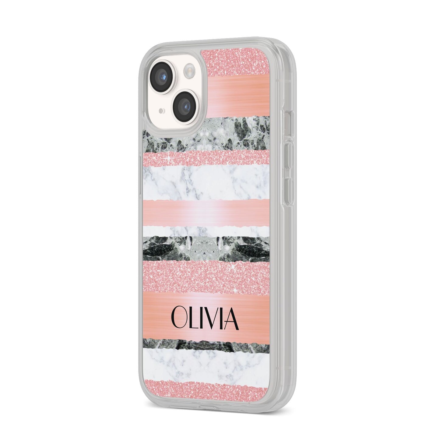 Personalised Marble Name Text Custom iPhone 14 Clear Tough Case Starlight Angled Image