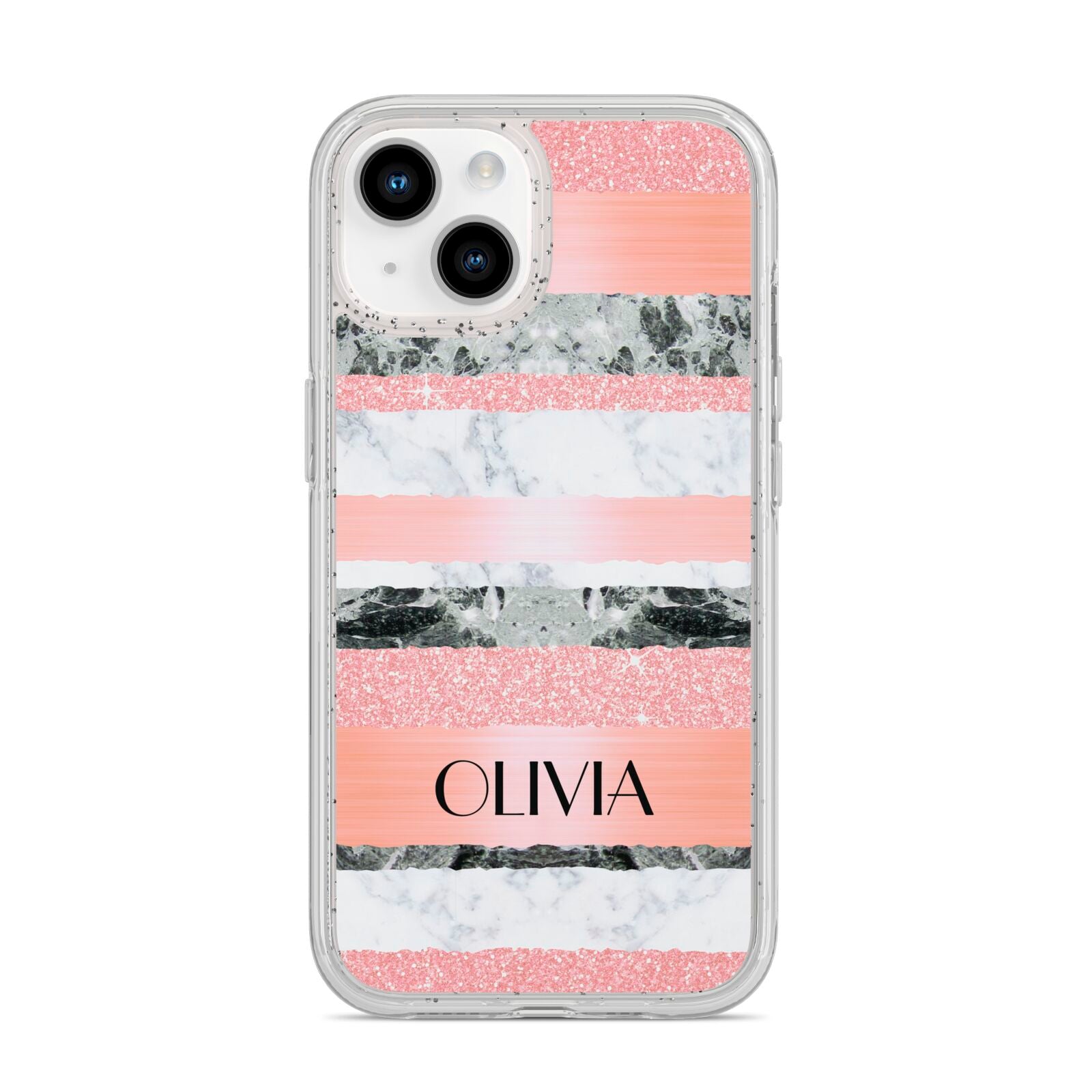 Personalised Marble Name Text Custom iPhone 14 Glitter Tough Case Starlight