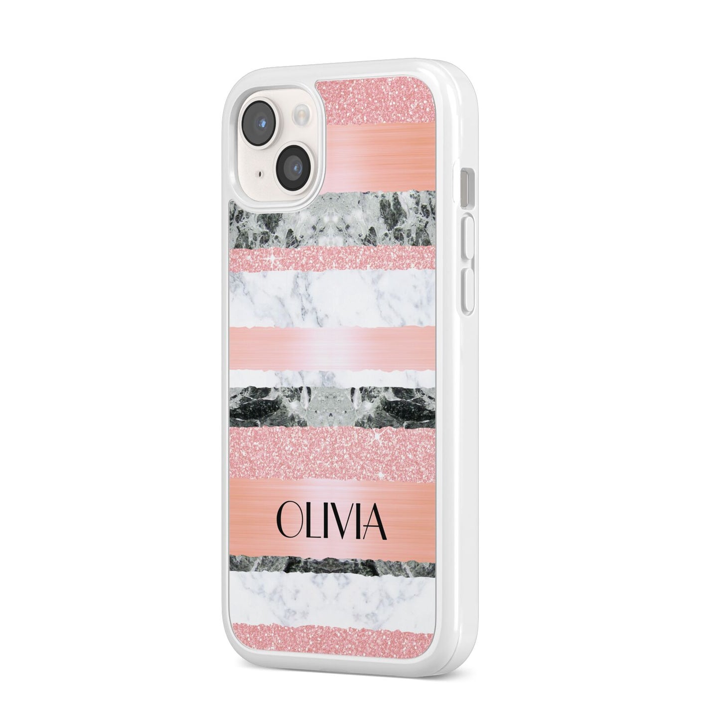 Personalised Marble Name Text Custom iPhone 14 Plus Clear Tough Case Starlight Angled Image