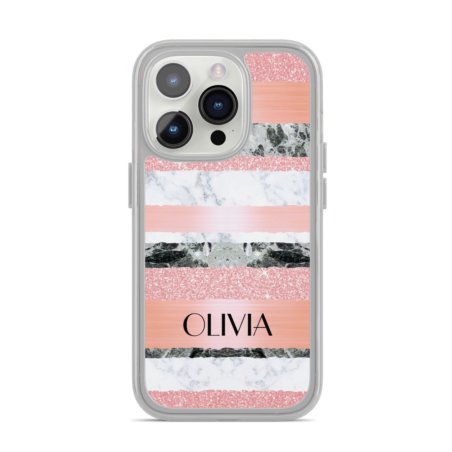 Personalised Marble Name Text Custom iPhone 14 Pro Clear Tough Case Silver