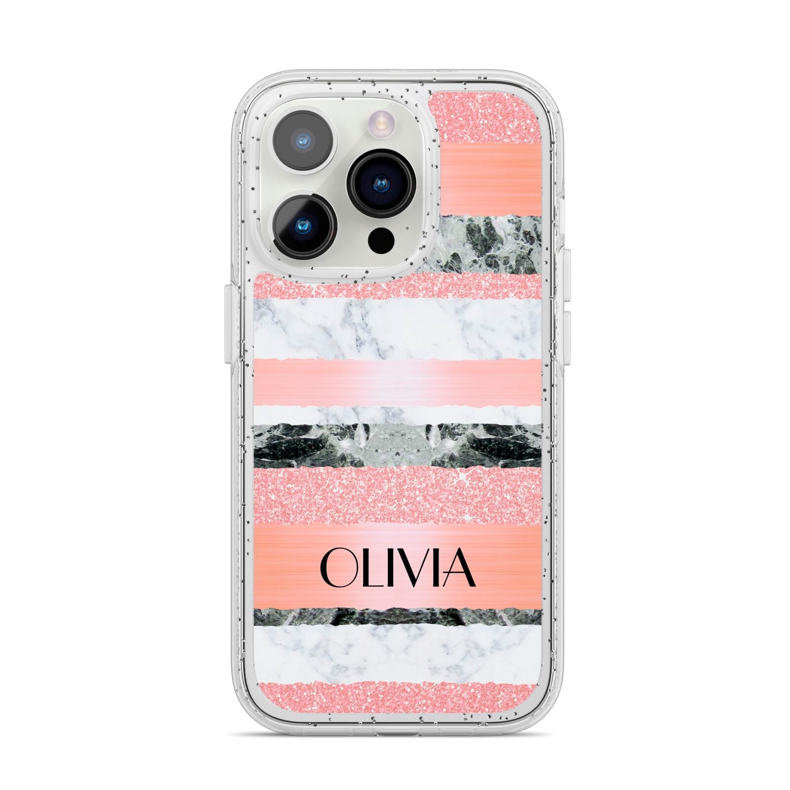 Personalised Marble Name Text Custom iPhone 14 Pro Glitter Tough Case Silver