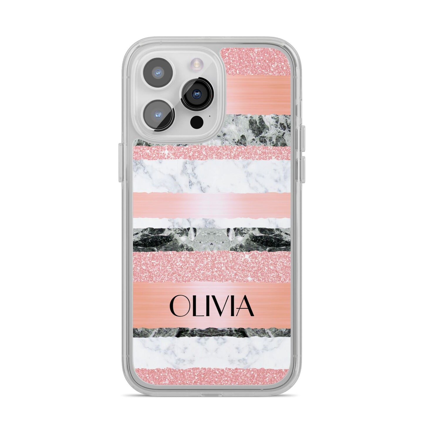 Personalised Marble Name Text Custom iPhone 14 Pro Max Clear Tough Case Silver