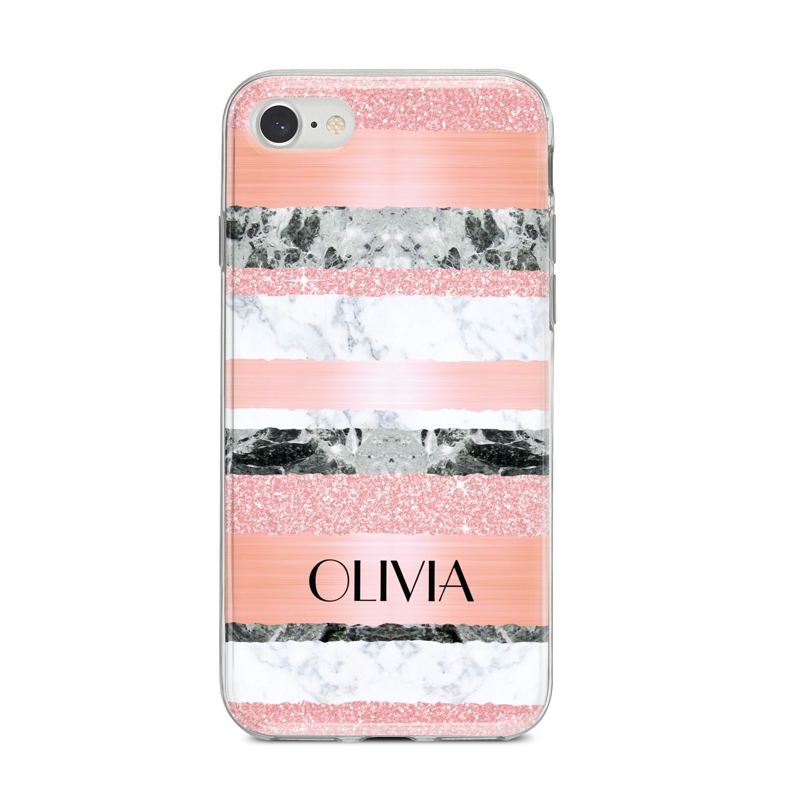 Personalised Marble Name Text Custom iPhone 8 Bumper Case on Silver iPhone