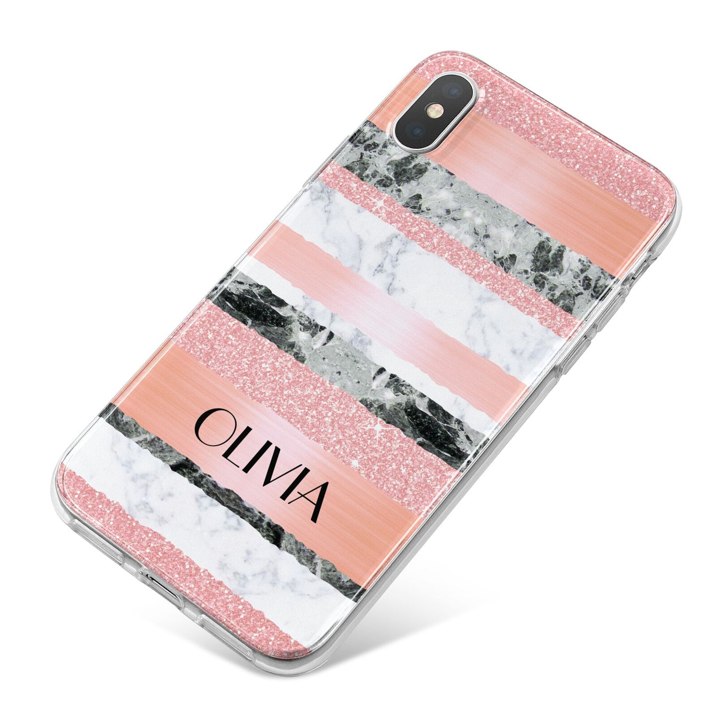 Personalised Marble Name Text Custom iPhone X Bumper Case on Silver iPhone