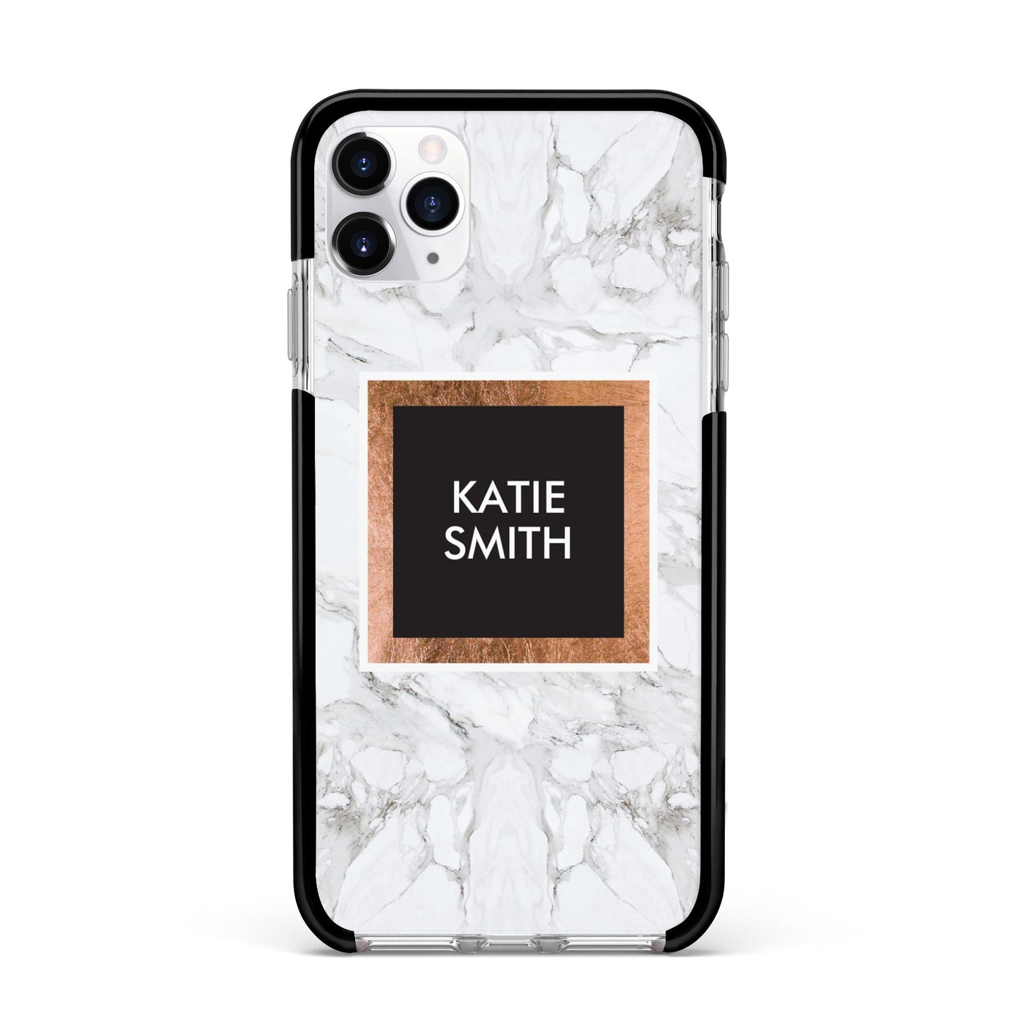 Personalised Marble Name Text Initials Apple iPhone 11 Pro Max in Silver with Black Impact Case