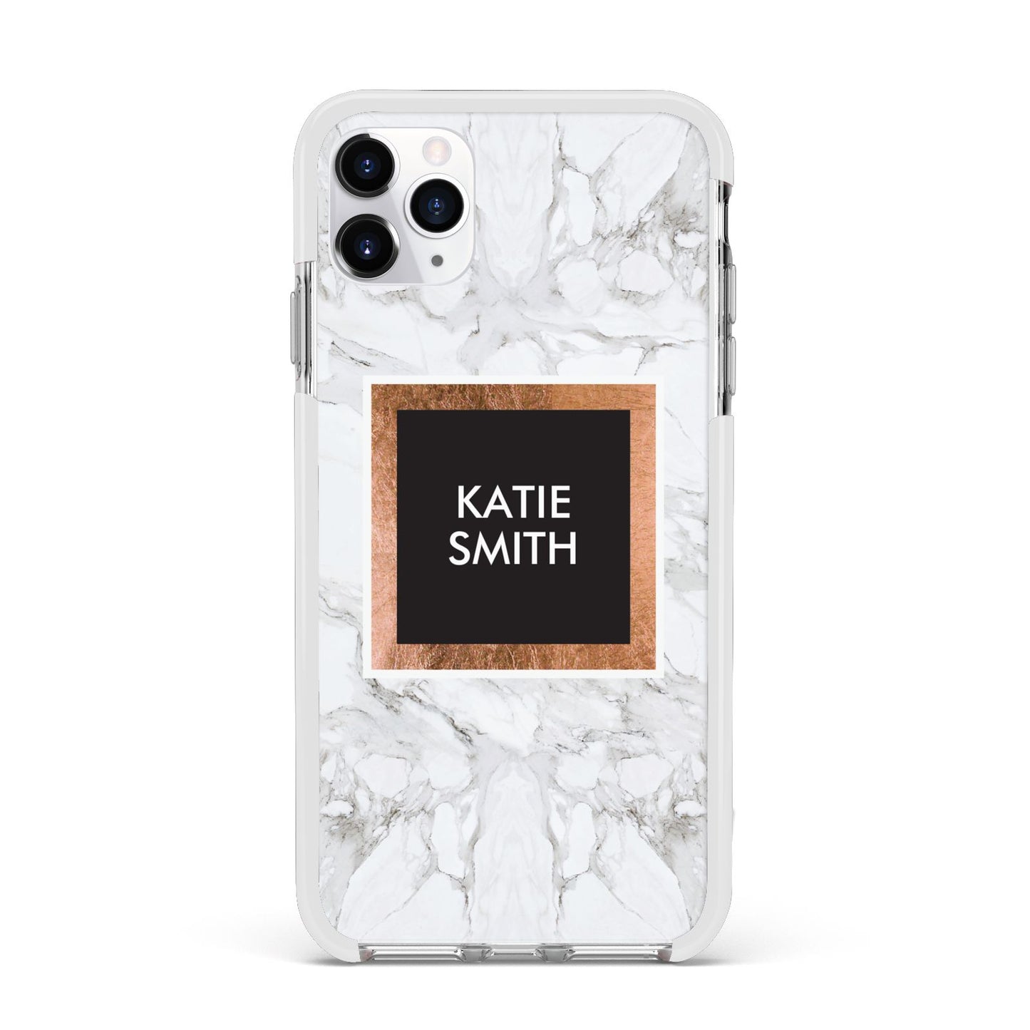 Personalised Marble Name Text Initials Apple iPhone 11 Pro Max in Silver with White Impact Case