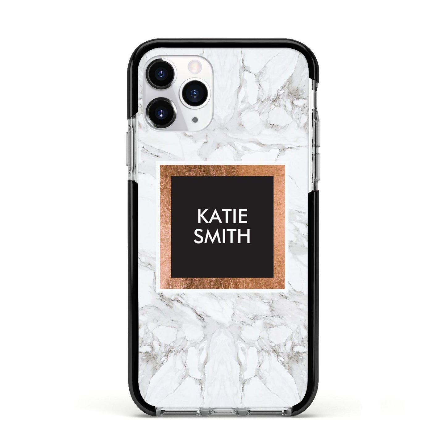 Personalised Marble Name Text Initials Apple iPhone 11 Pro in Silver with Black Impact Case