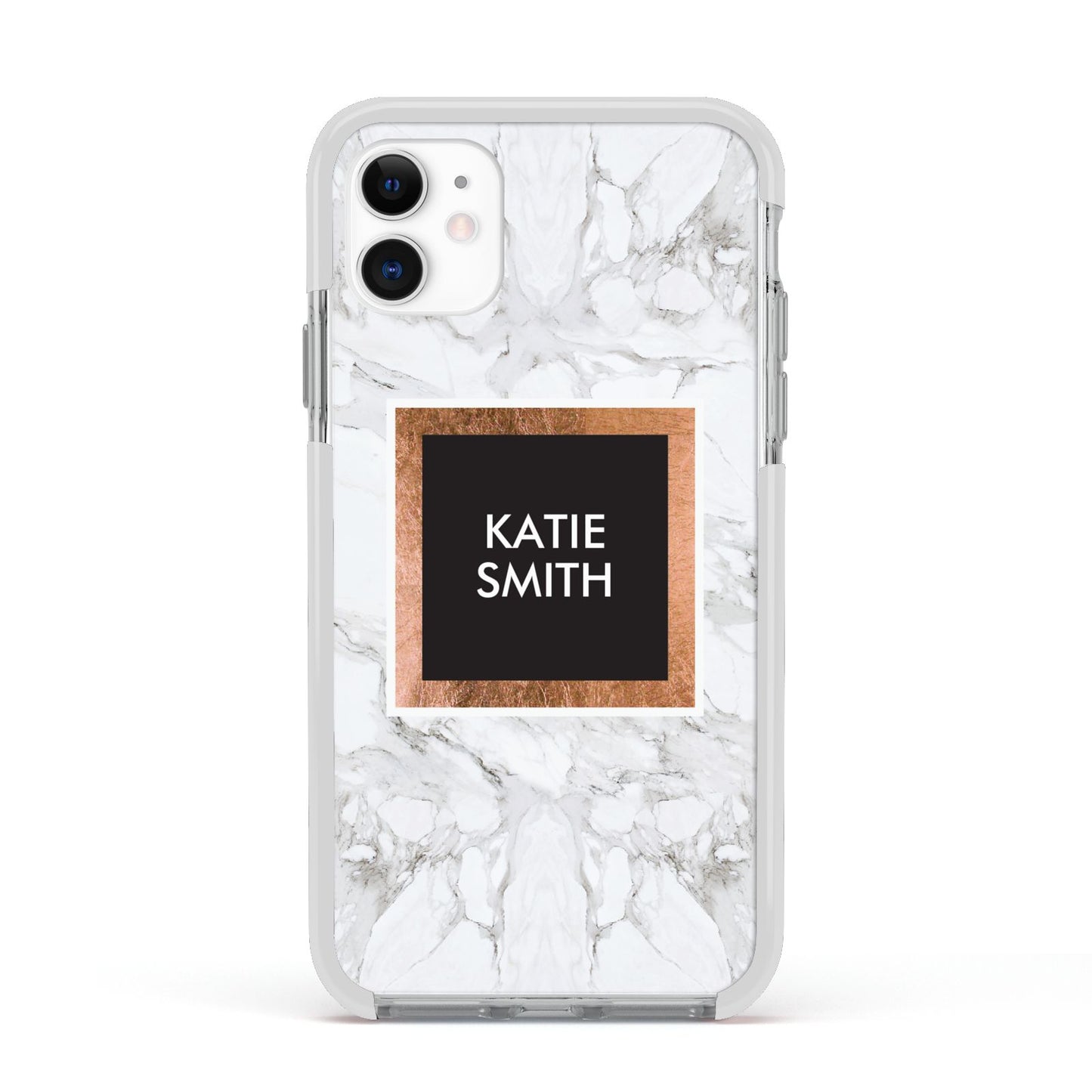 Personalised Marble Name Text Initials Apple iPhone 11 in White with White Impact Case
